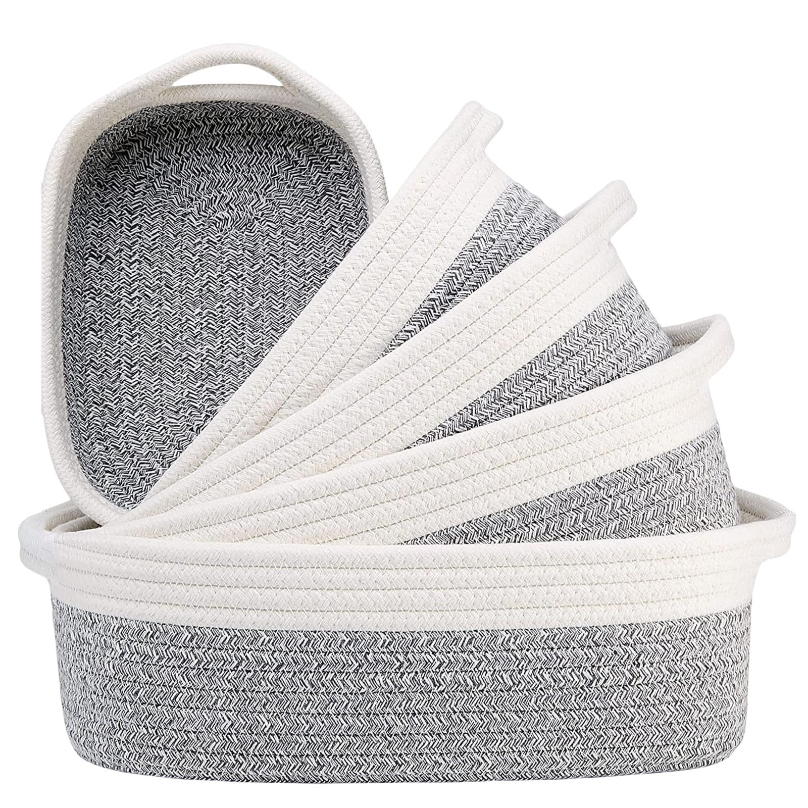Jazuaiao Five Pieces Sturdy Cotton Rope Storage Basket Set Portable for Organizing Clothes Toy and Household Items Cotton Rope Baskets
