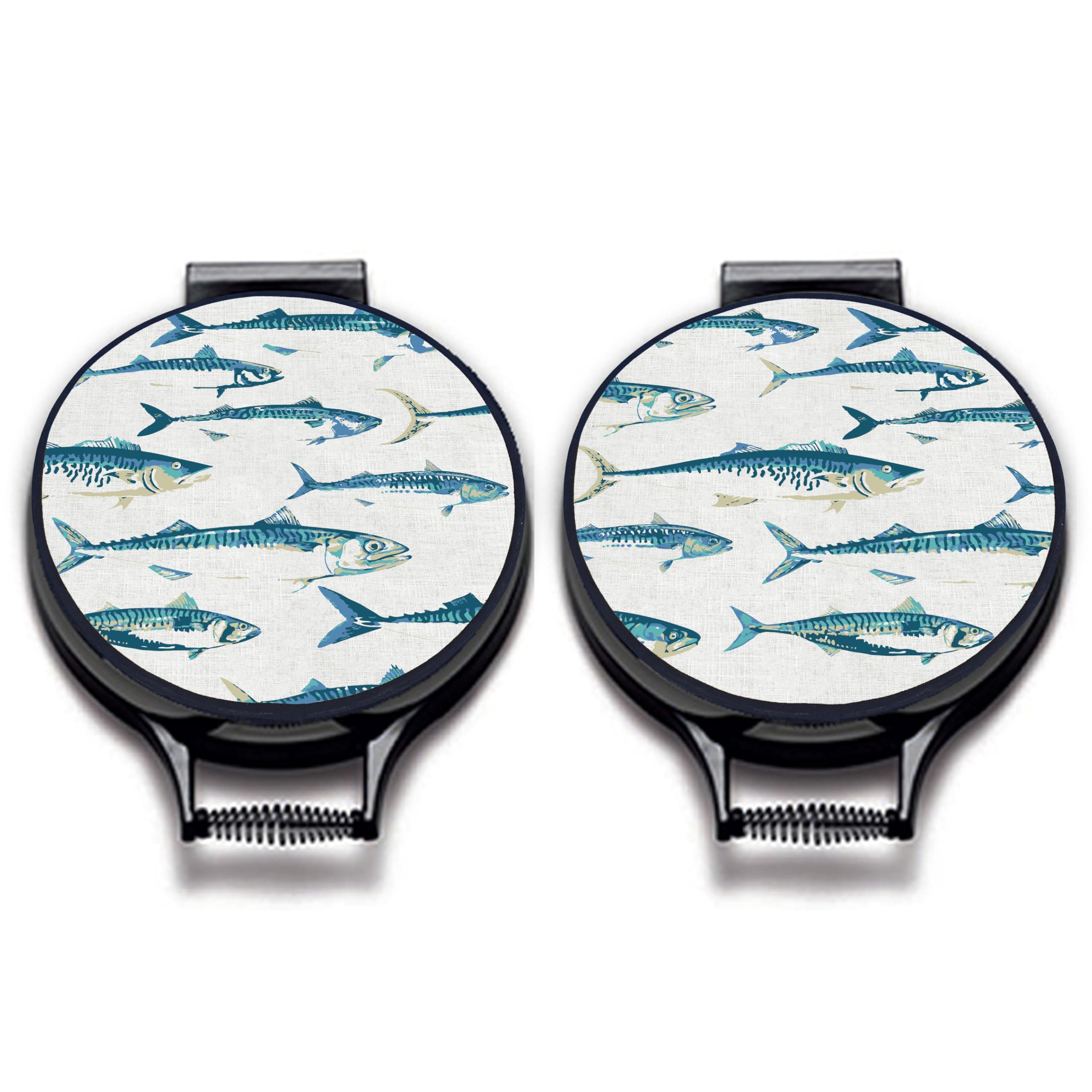 Coastal Hob Covers – Set of 2 | 37cm Round | Compatible with AGA, Heritage & Stanley Cookers | Heat-Resistant Pads | Chefs kitechen Accessories (Mackerel)