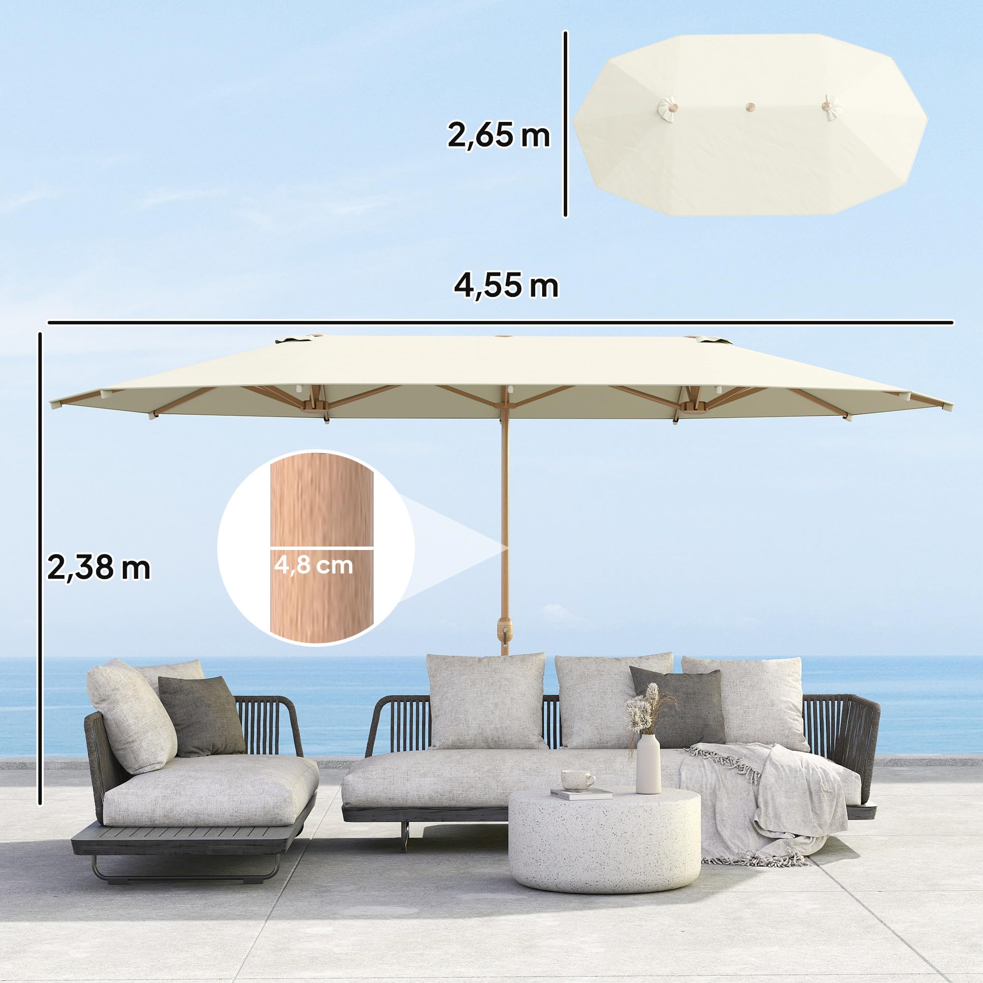 Outsunny Sombrilla Doble 4,6x2,7 m Sombrilla Terraza Exterior con Manivela Manual Resistente al Agua y Protección Solar Parasol Grande para Terraza Playa Piscina