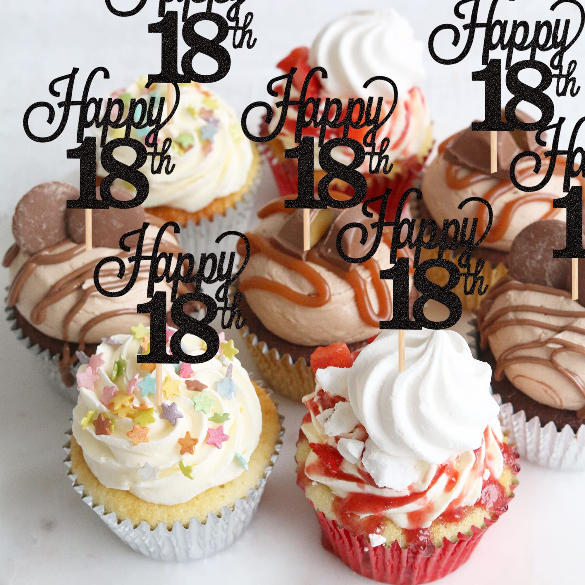 30 Adornos Para Cupcakes "Feliz 18" Con Purpurina Dorada - Decoración Cumpleaños 18