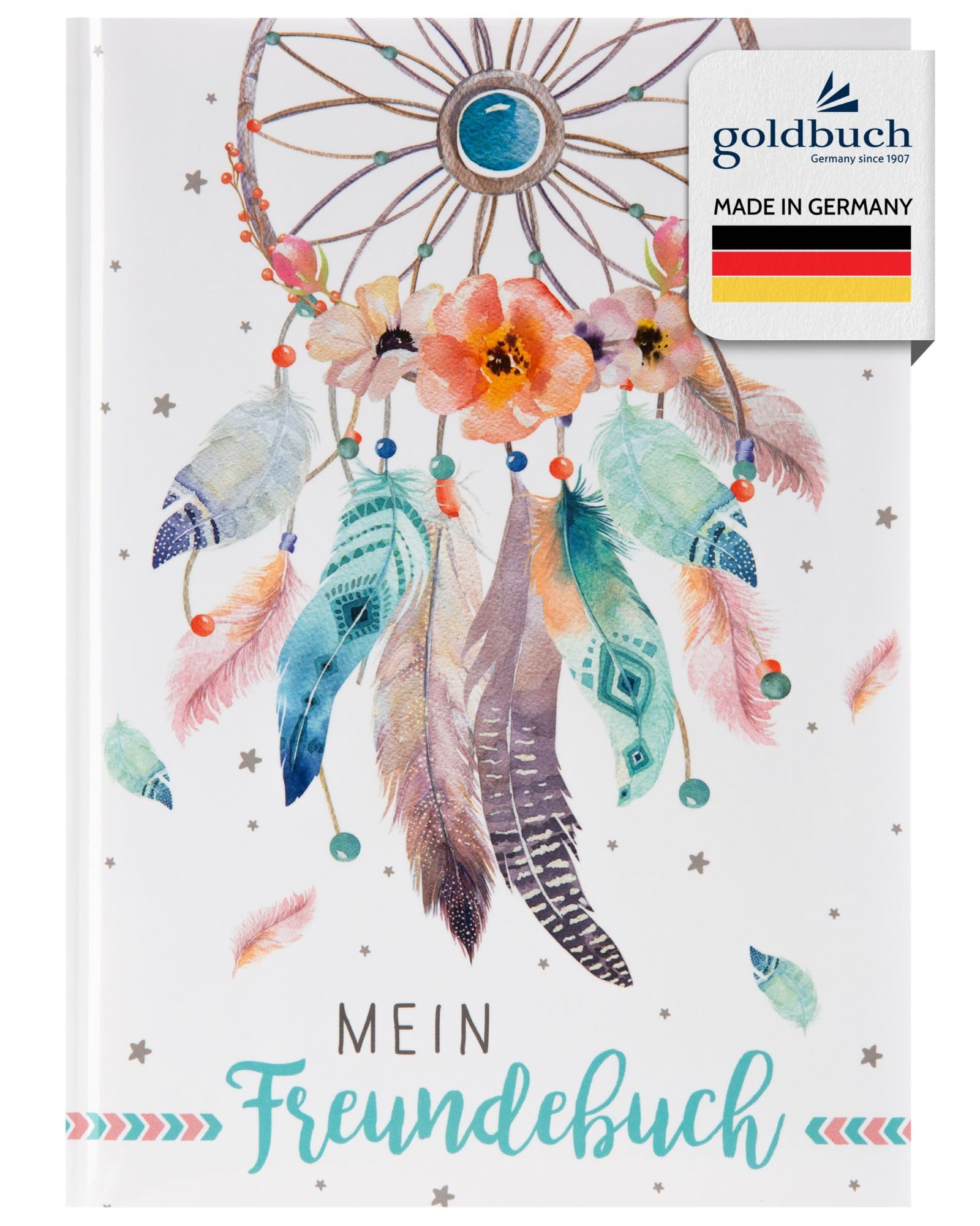 goldbuch 43 205 Freundebuch Traumfänger DIN A5, zum Ausfüllen, Erinnerungsbuch an Freunde, Notizbuch mit 84 illustrierte Seiten, Einband mit Kunstdruck, Weiß