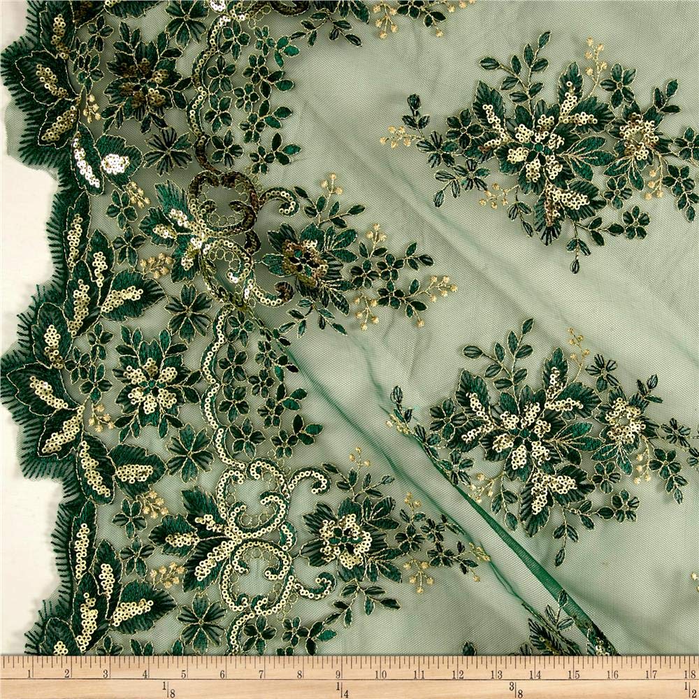 UNIQUE QUALITY FABRICS Starlight Sequin & Mesh Lace Rowley Pine Green, by The Yard