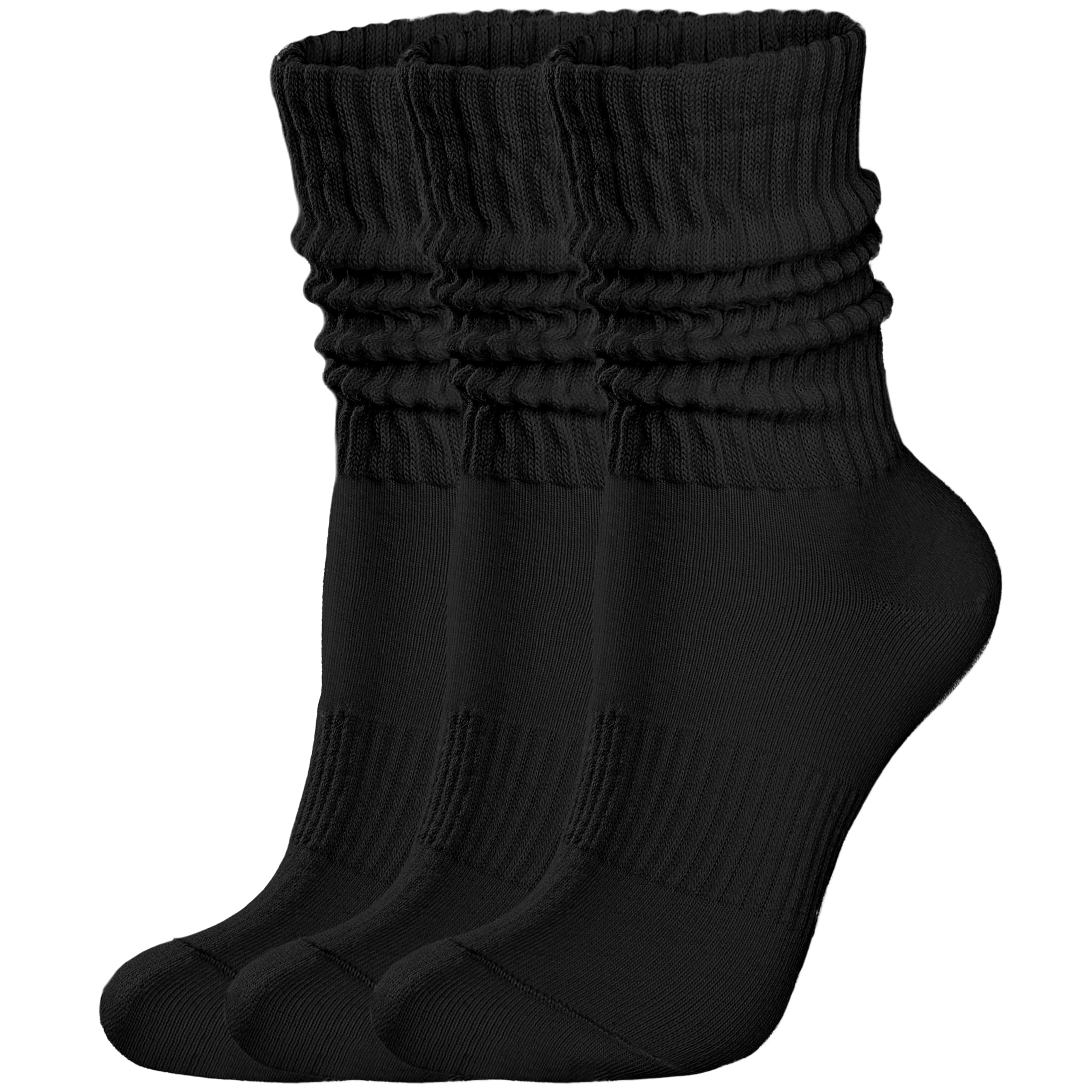 COZYOFFI Womens Scrunch Crew Socks: Retro Solid Slouch Mid Calf Socks - Cotton Casual Athletic Socks
