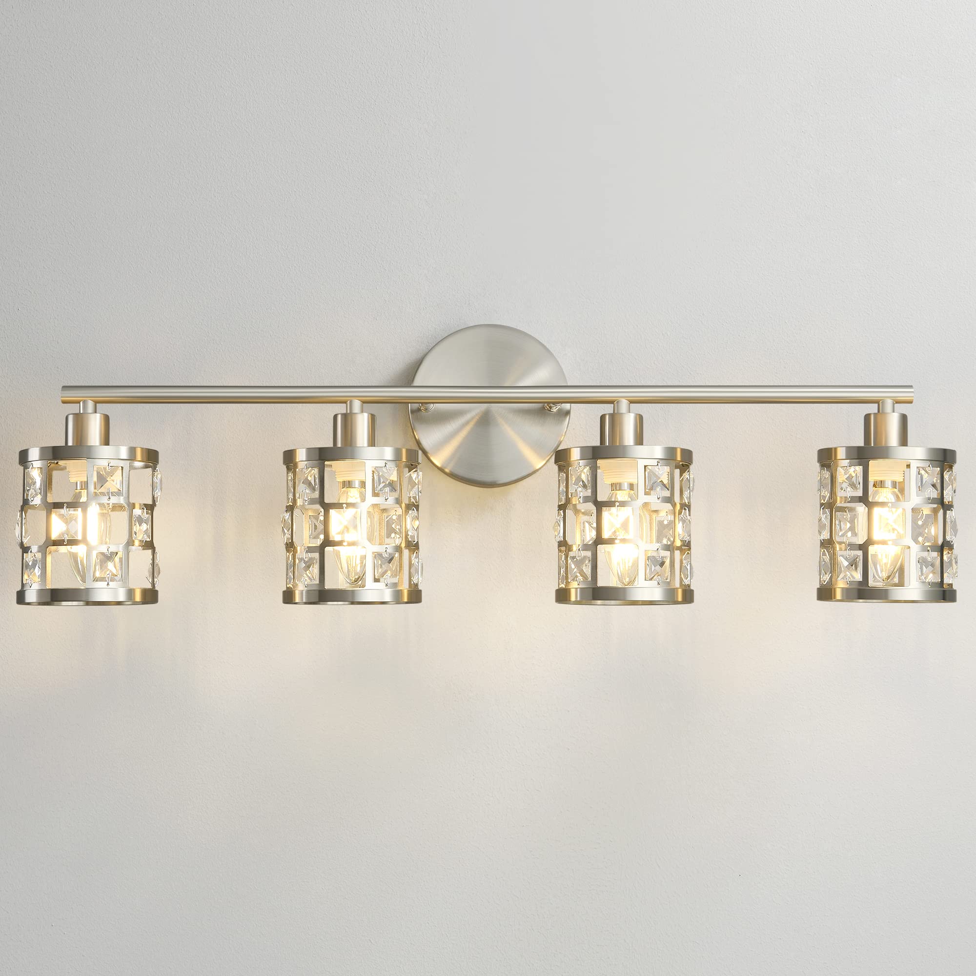 NDZMN 3 Light Bathroom Vanity Light,Brushed Nickel Vanity Light with Cylinder Crystal Shade, Modern Wall Lights Over Mirror