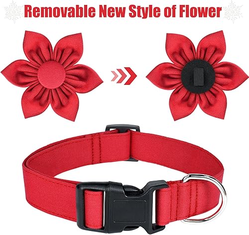 Miniatura 6 de Malier Collar de Navidad para perro con flor, collar de Navidad rojo con hebilla, collar de algodón ajustable para perros pequeños, medianos y