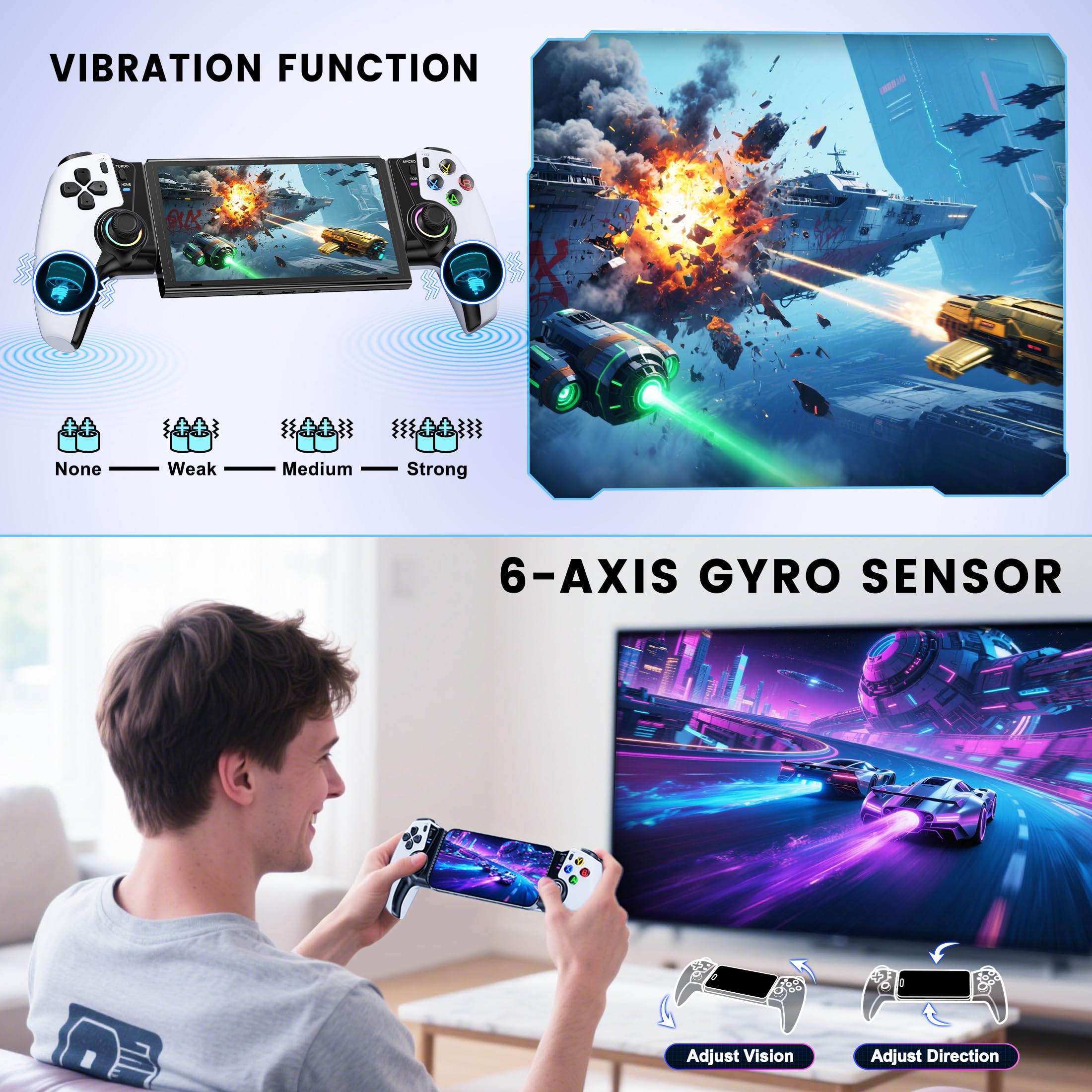 HELLCOOL Swtich Controller Portatile Smartphone Controller con Hall Joysticks per Android/iPhone, compatibile con Switch 1 Console/Xbox Cloud/Steam Link/GeForce Now/MFi Apple Arcade