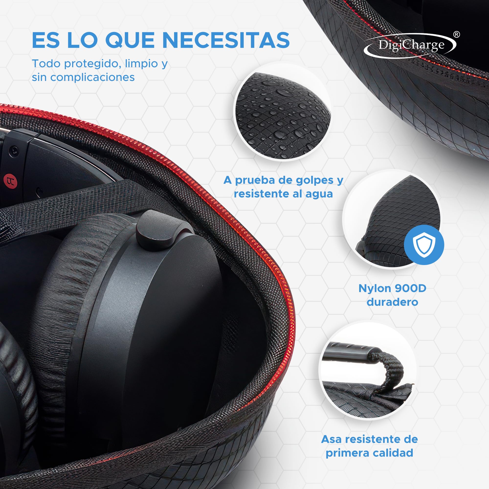 Digicharge Funda Rígida para Auriculares Sony, JBL, Beats, Bose Kvidio Over-Ear Headphone y para SteelSeries Arctis Prime, Mpow, Beexcellent, Logitech Auriculares para Juegos Gaming Headset 19x23cm