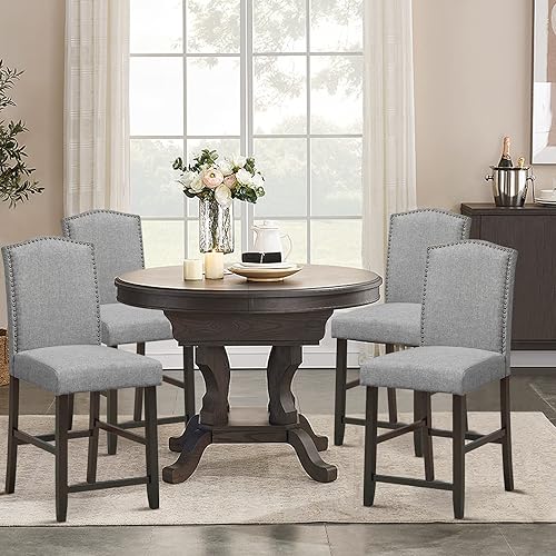 Miniatura 9 de Giantex Juego de 2 taburetes de bar, sillas de comedor de barra de 25 pulgadas de altura de mostrador con patas de madera de goma, reposapiés, carga