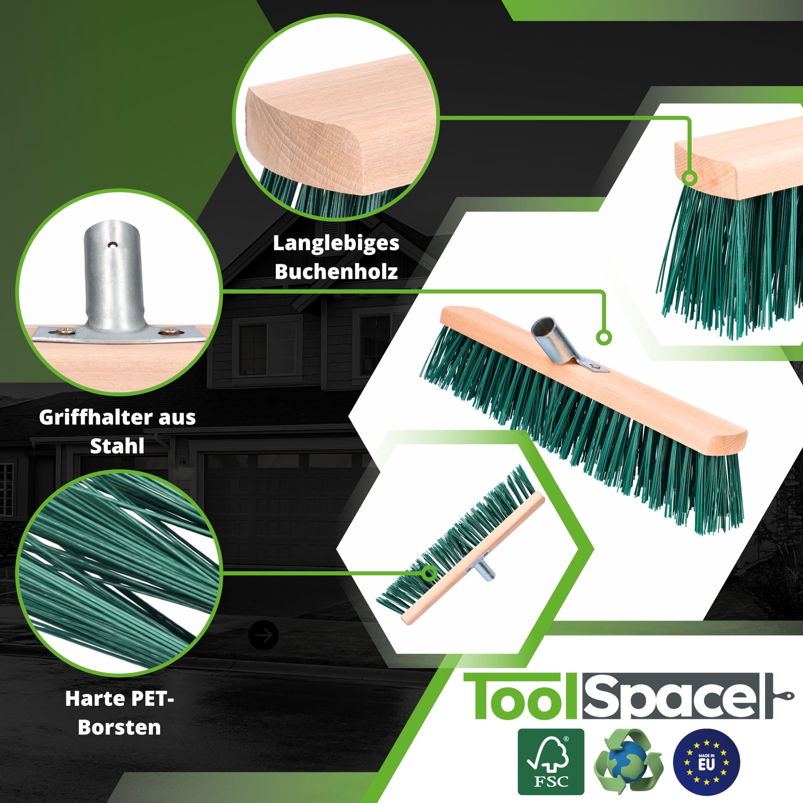 ToolSpace Spazzola per la pulizia stradale e pavimentazione, scopa stradale 40 cm, per uso esterno, scopa da giardino