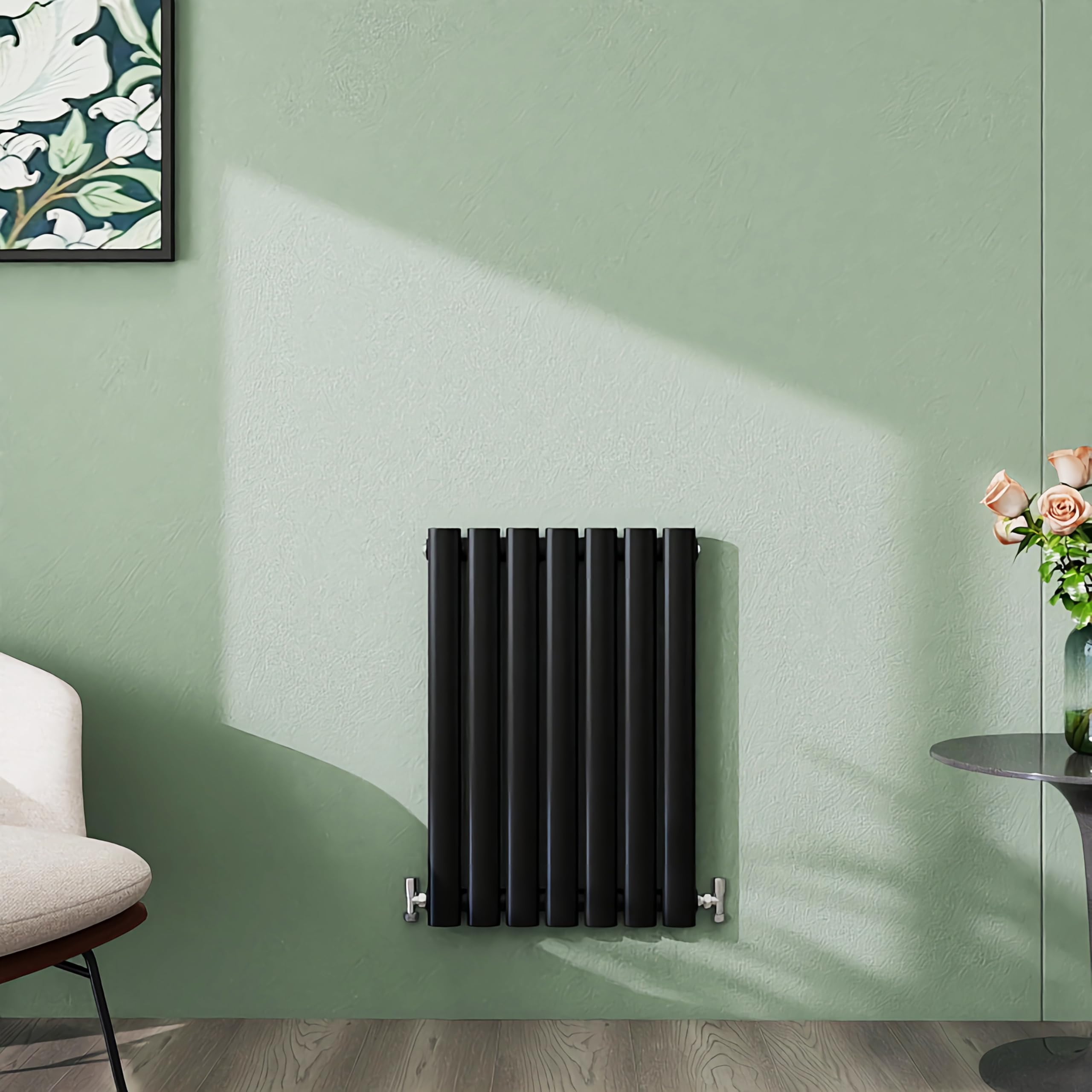 Simple Bathroom 600×413mm Black Radiator Horizontal Single Oval Column Designer Central Heating Rad for Bathroom/Kitchen/Living Room