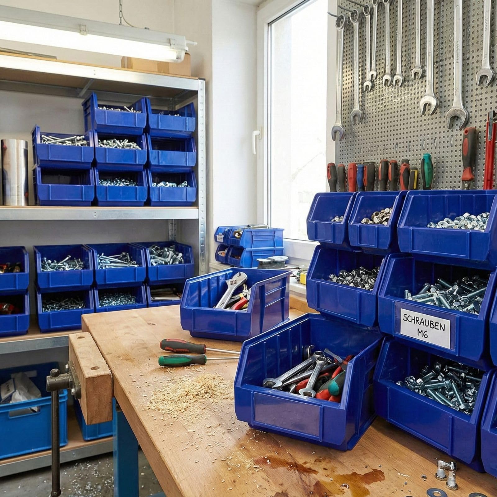 8 Stück Sichtboxen – Stapelbare Aufbewahrungsboxen aus PP (Polypropylen), verschiedene Größen, Lagerboxen für Werkstatt, Keller, Büro & Haushalt (335 × 209 × 152 mm (02))
