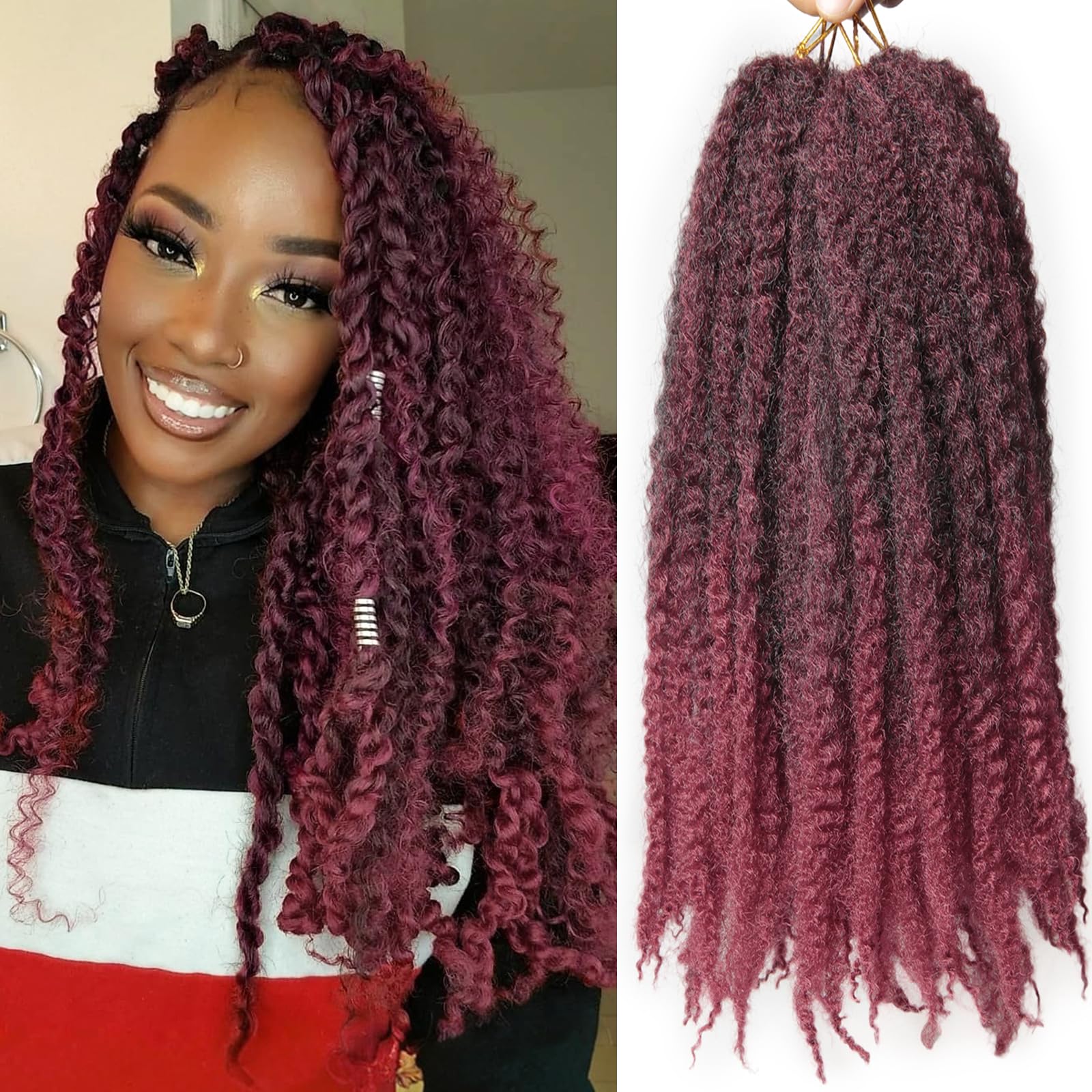 XSASLYET 18 Inch Marley Twist Braiding Hair 8 Packs - Soft Marley Hair for Braiding, Cuban Twist Hair, Afro Kinky Twist Braiding Hair Extensions,