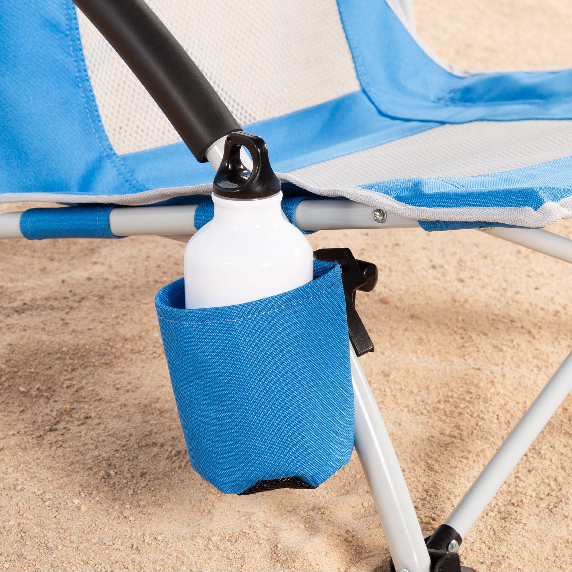 AKTIVE Silla plegable con sombrilla y posavasos, 50x49x65 cm, Silla camping portátil, Silla playa plegable, Silla con sombrilla, Silla con posavasos, Bolsa de transporte (62527)