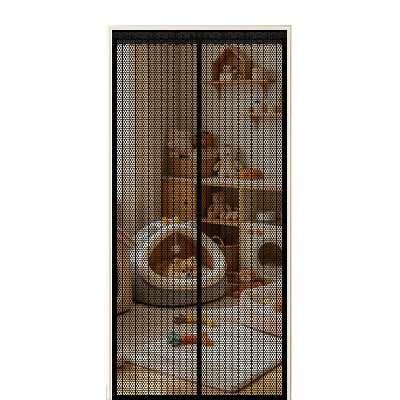 Screen Door 190 x 185 cm Self Sealing Powerful Magnets Fly Insect Screen Door with Powerful Magnets & Full Frame Magic Tape Suitable for Patio Doors Balcony Bedroom, Black