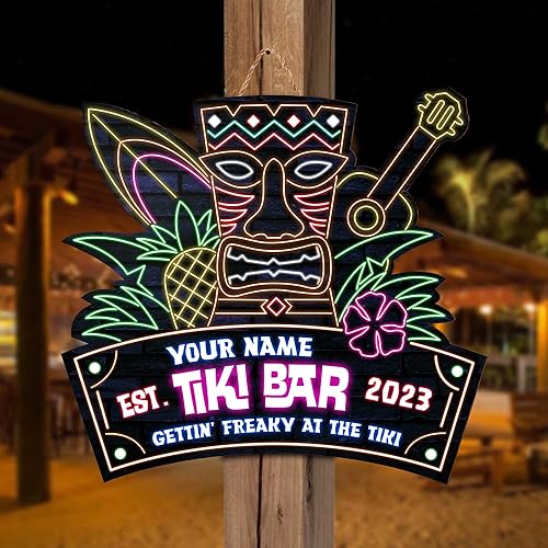 Miniatura 5 de V VIBEPY Letrero de neón LED con texto en inglés All Over Print, letrero de barra Tiki personalizado, varios tamaños, decoración de verano, cabaña,