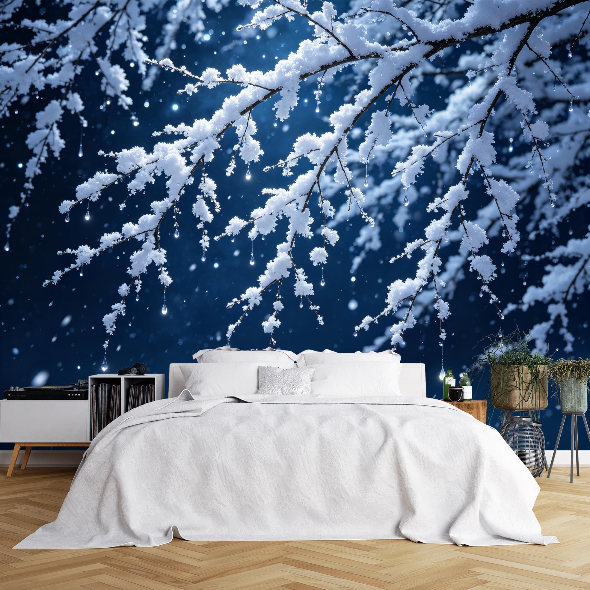 Peel And Stick Wall Mural, Snowy Branches Panoramic Wallpaper 250X160Cm(Wxh) Self Adhesive Removable Waterproof Vinyl Wall Mural For Bedroom Living Room Decor Snowy Branches 250X160Cm(Wxh)