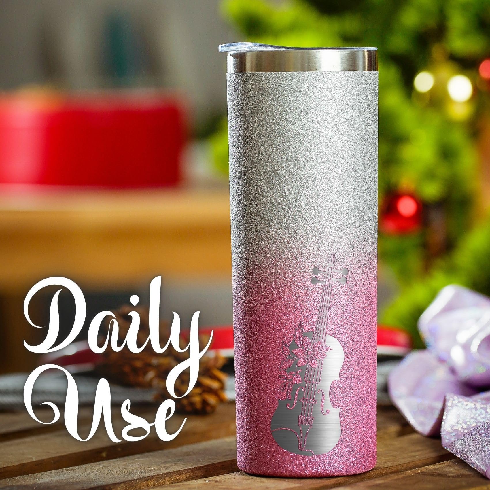 Onebttl Violin Gifts for Violinists & Women, 20oz Stainless Steel Violin Tumbler for All Ages, Double Wall Vacuum Insulated with Lid & Straw