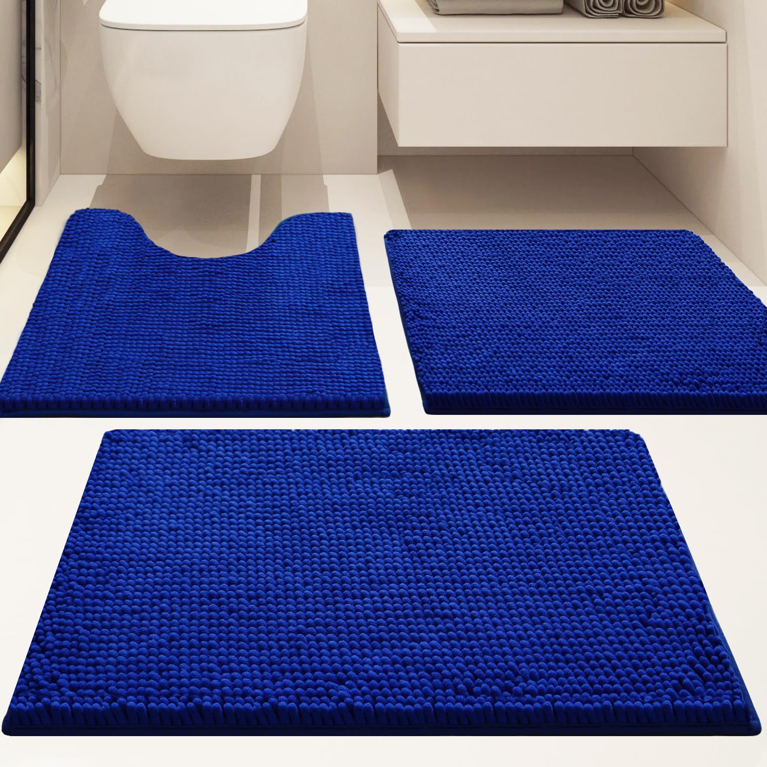 Tappeto da bagno in ciniglia, extra spesso e assorbente, antiscivolo, lavabile in lavatrice, asciugabile in asciugatrice, morbido e accogliente, da utilizzare sotto la doccia, vasca da bagno