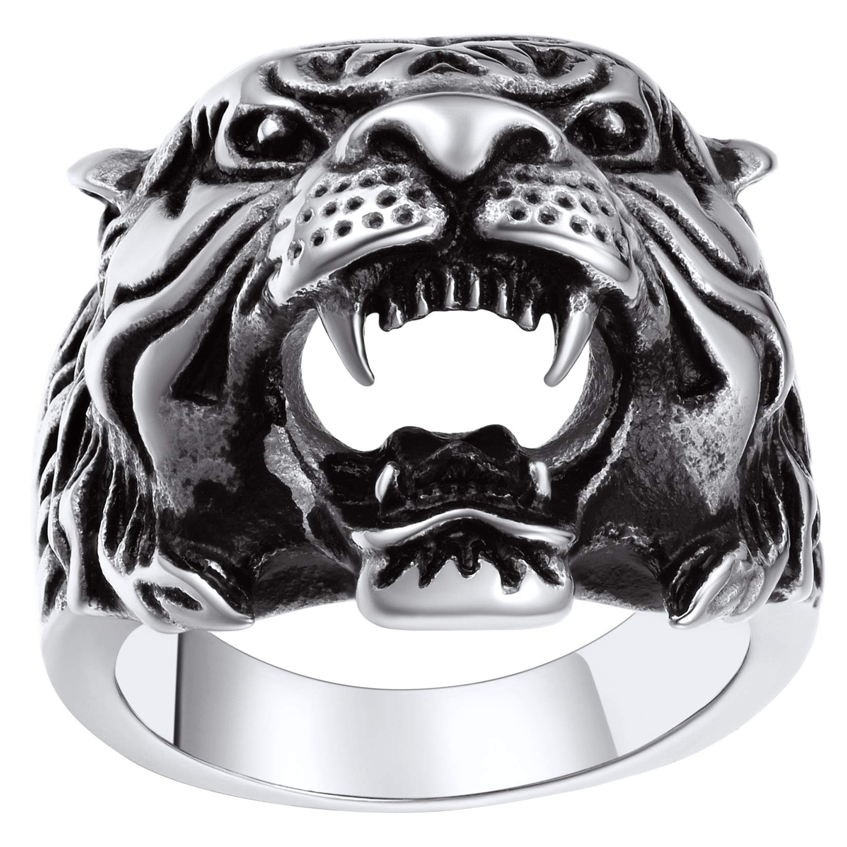 ChainsPro Mens Stunning Tiger Head Rings, Nice Craftmanship, Spiritual Animal Ring, Size #7-#14, 316L Stainless Steel/18K Gold Plated (Send Gift Box)