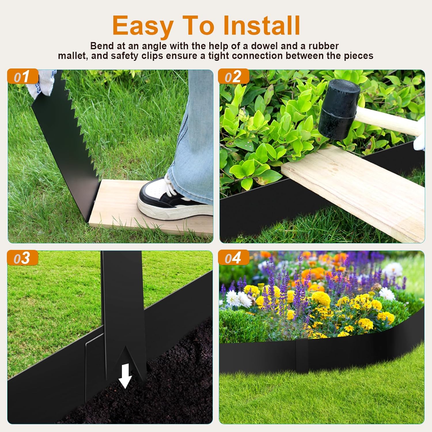 4 Inch Metal Landscape Edging, 6 Pack Heavy Duty Galvanized Steel Garden Edging, Hammer-in Metal Edging for Landscaping for Lawn, Pathway, Yard