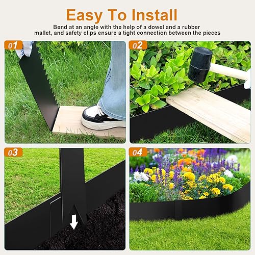 Miniatura 5 de Tiras de acero para bordes de paisaje de 40 pulgadas, bordes de acero de 4 pulgadas de profundidad, paquete de 6 martillos en bordes de paisaje,