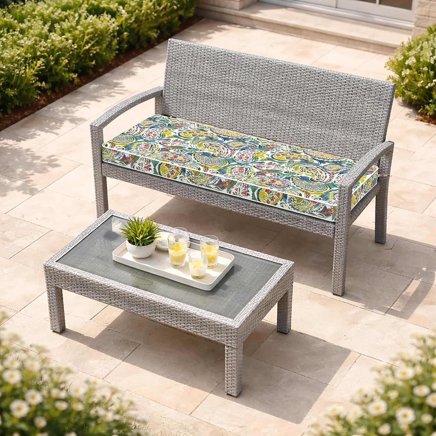Outdoor Bench Cushion 42x18x3 Inch, Patio Furniture Cushions, All-Weather Seat Chair Couch Pad, Garden Porch Loveseat Bench Cushion for Decoration, Paradise Paisley