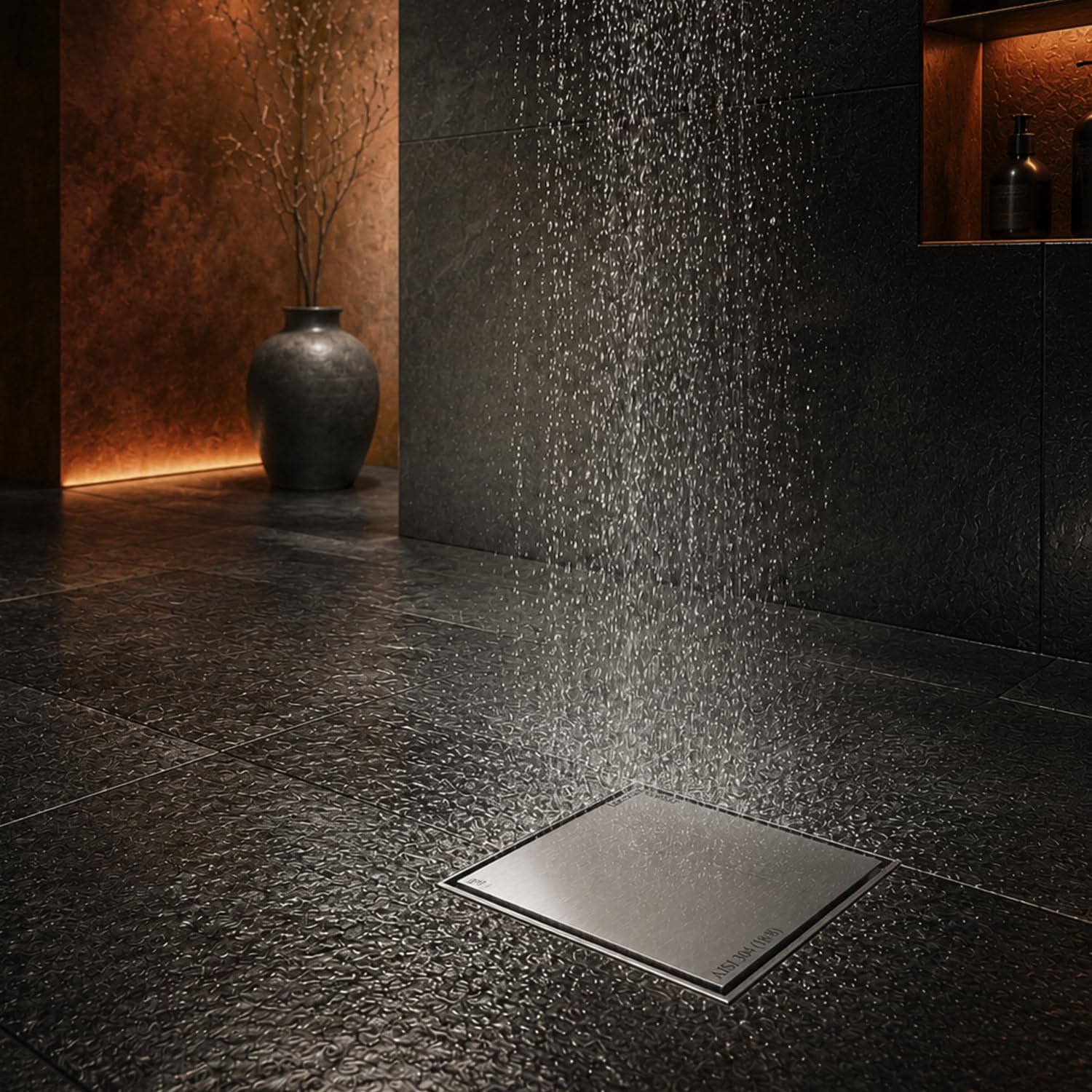 Lorazzo Linea Tile-Insert Shower Drain Channel 5x5 Inch | Built-in Cockroach Trap | SS304 Stainless Steel | Silver Finish | Bathroom Shower Floor Drain | 10 Year Warranty