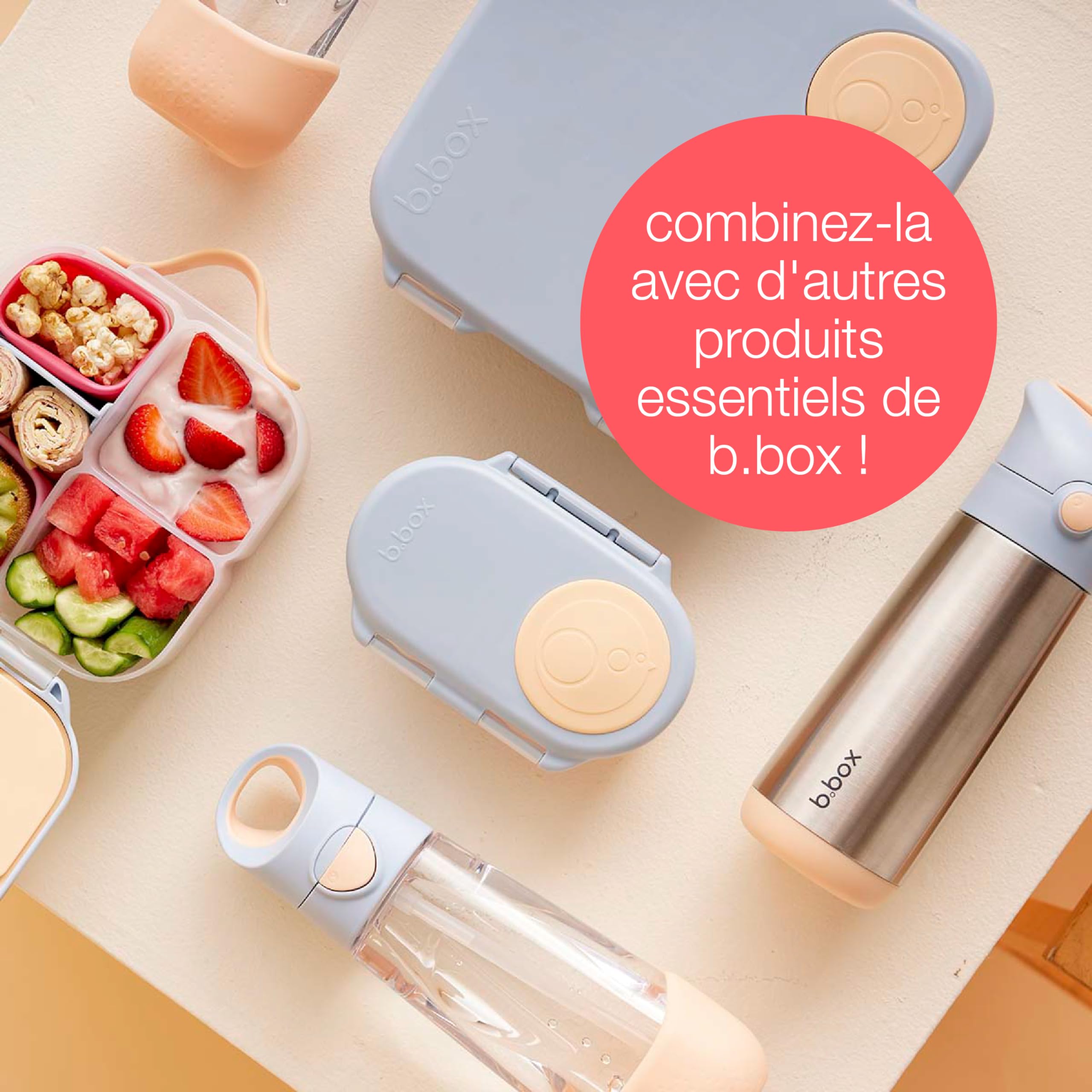 b.box Boîte à goûter | Mini boîte à bento avec 2 compartiments étanches | Idéale pour les tout-petits, les repas et les collations | Convient aux fruits entiers | Sans BPA