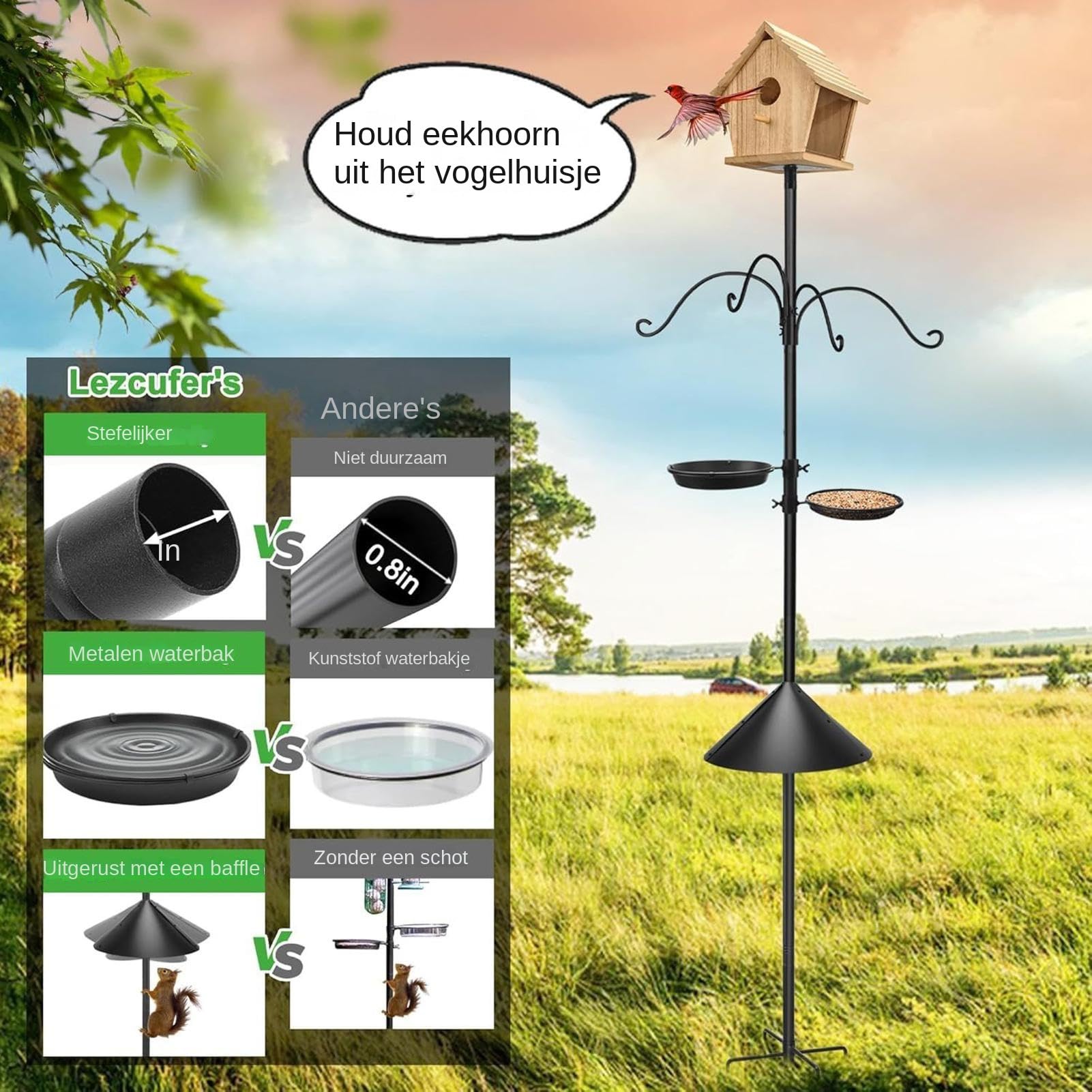 Per Mangiatoia Per Uccelli Supporto Estensibile Resistente | Mangiatoia Per Uccelli Da Esterno 234 Cm Con Baffle Anti Scoiattolo Per Attirare Animali Selvatici, Giardino, Cortile e