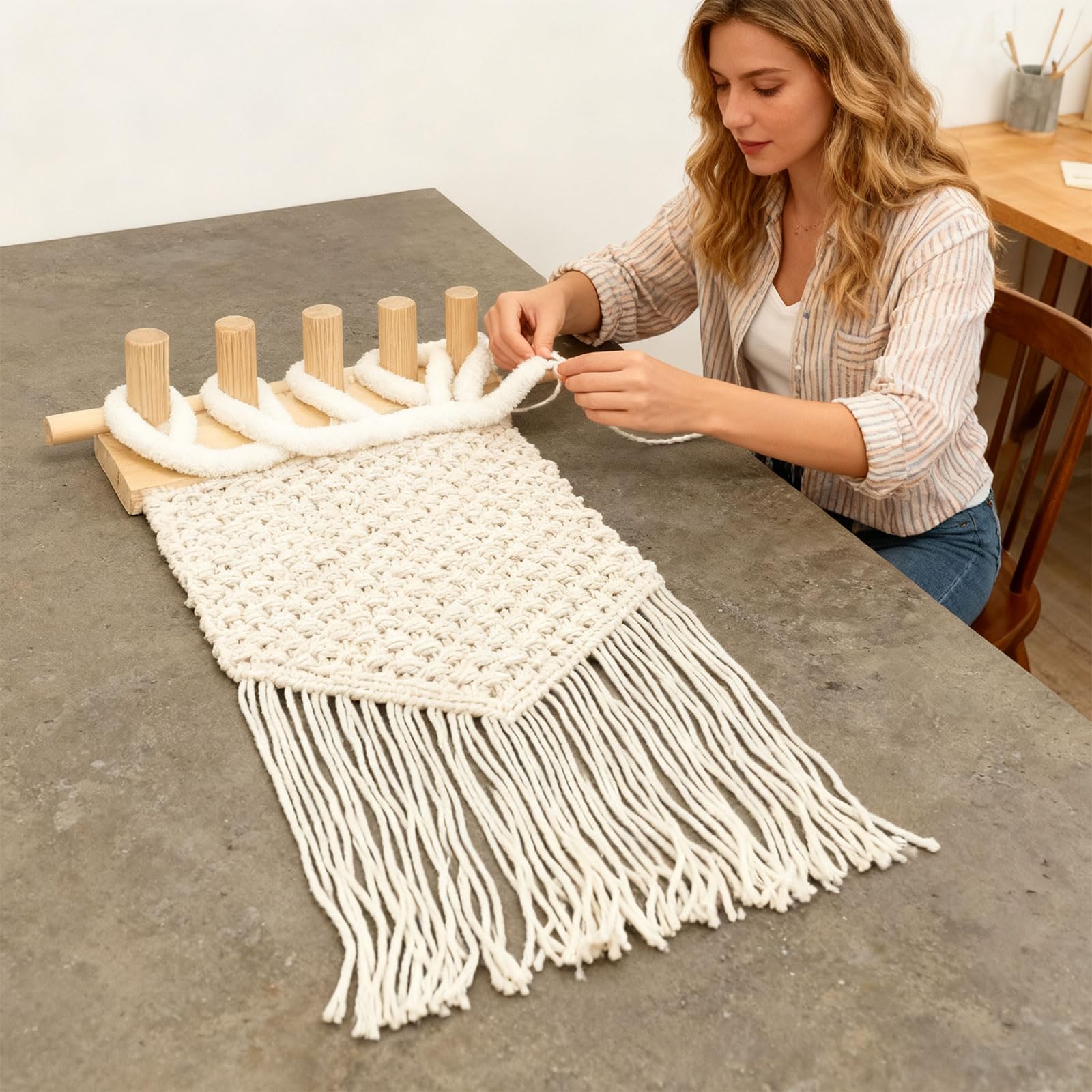 Set di 3 telai per tessitura con disegni regolabili, materiali in legno per la creazione di asciugamani da tappezzeria, artigianato regolabile a maglia