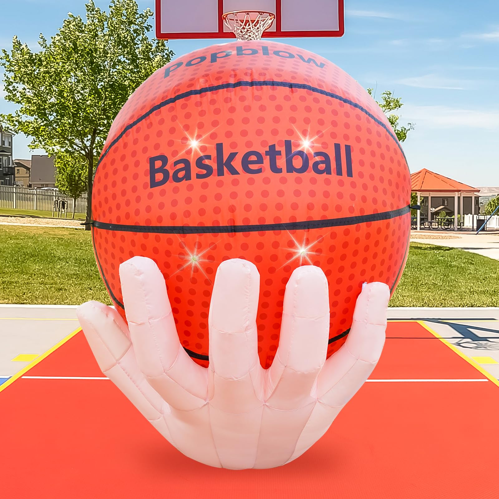 Popblow 6Ft Tall Large Inflatable Basketball Theme Party Decorations, Blow Up Basketball Sports Activities Supplies with Built-in LED Light, Basket Ball Inflatable for Outdoor Yard