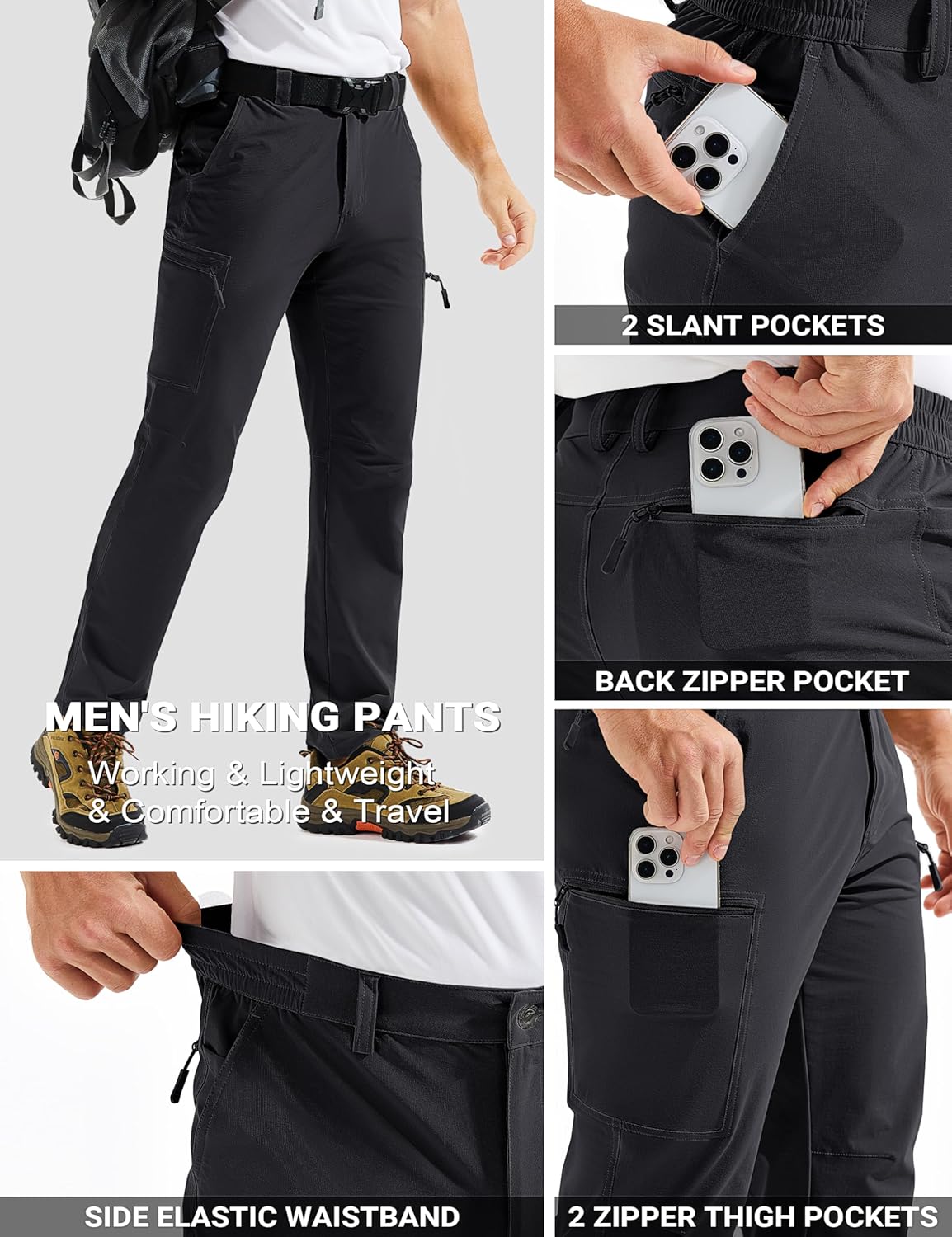 TACVASEN Men's Hiking Pants Lightweight Quick Dry Water Resistant Travel Work Fishing Pants Outdoor 6 Pockets - Image 5