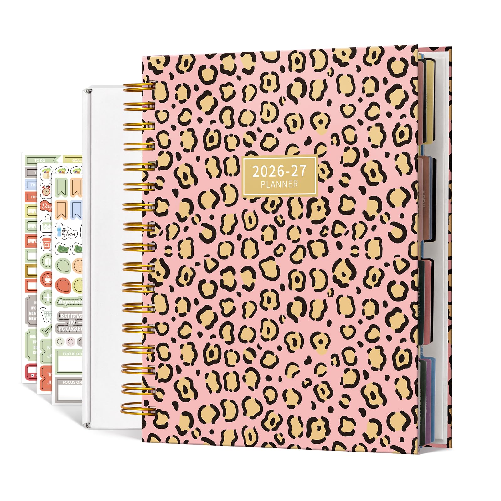 AIMPEAK 2026-2027 Large Planner, 18-Month Calendar Planners 2026-2027, 8"×10", Jan. 2026 - Jun. 2027, Spiral Bound with Stickers, Gift Box & Dividers, Leopard Print