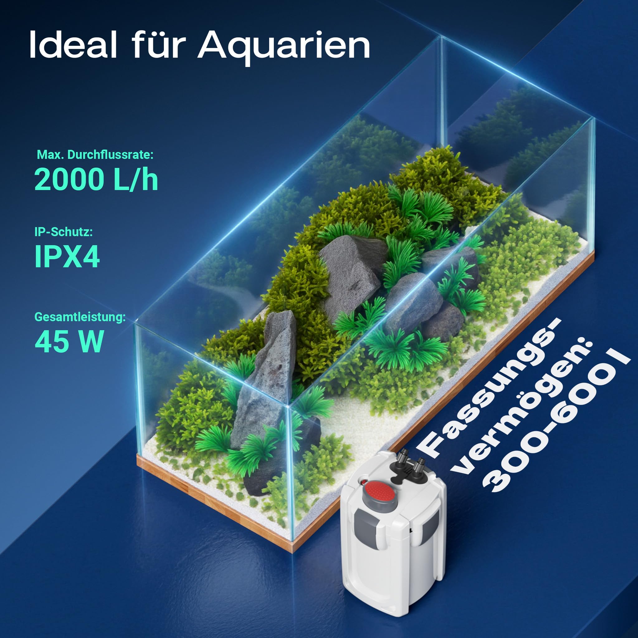SunSun HW-704B Aquariumaußenfilter 2000 L/h 45 W mit 9 W UV und 4 Stufen Filter Aquarium