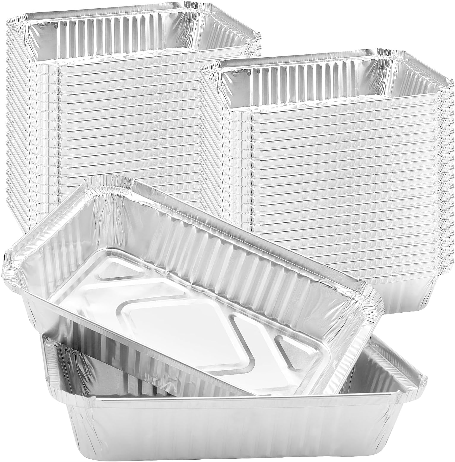 SHEUTSAN 100PCS Aluminum Foil Trays, 8 x 5 Inch Rectangular Aluminum Foil Container Pans, Tin Foil Trays for Storing, Food