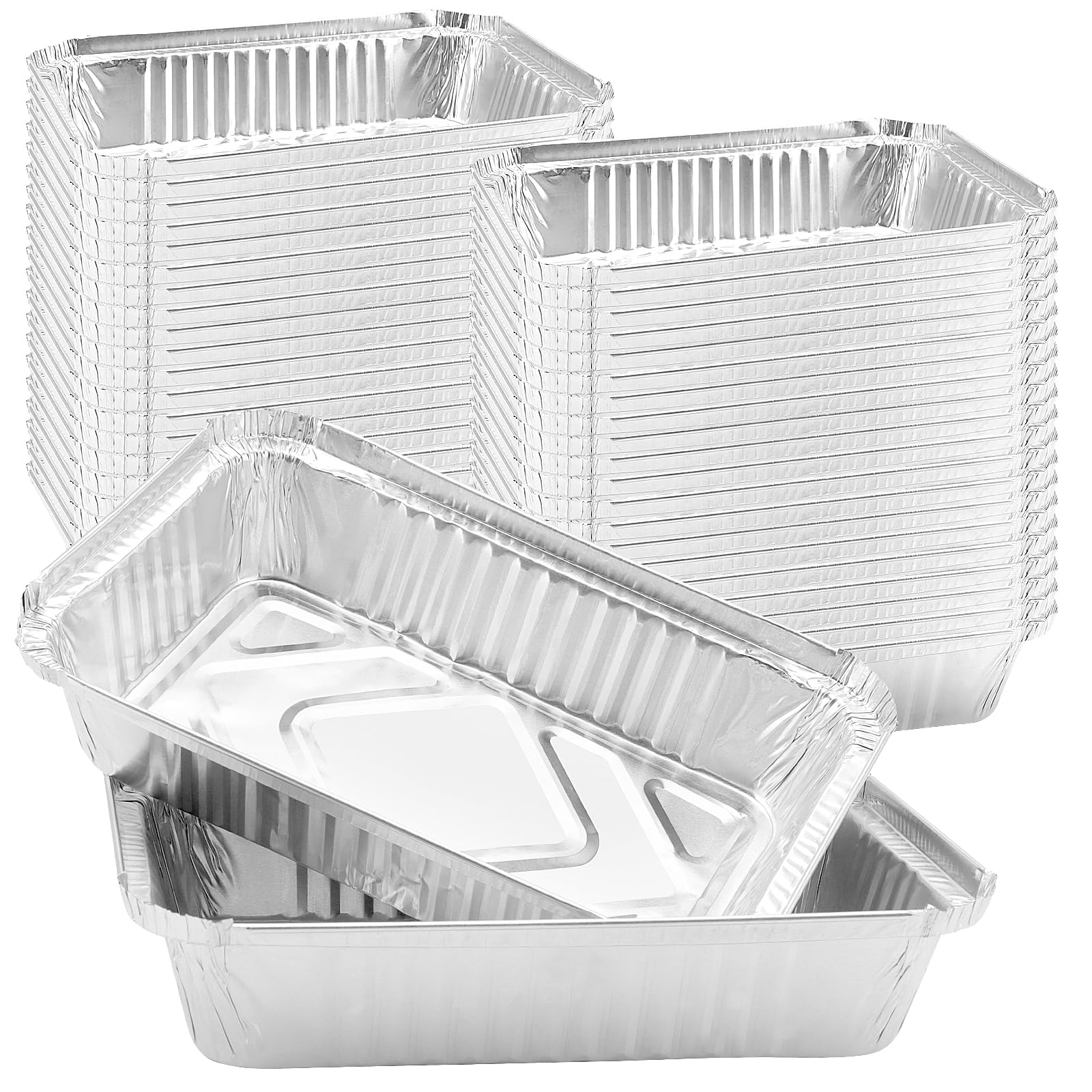 SHEUTSAN 100PCS Aluminum Foil Trays, 8 x 5 Inch Rectangular Aluminum Foil Container Pans, Tin Foil Trays for Storing, Food