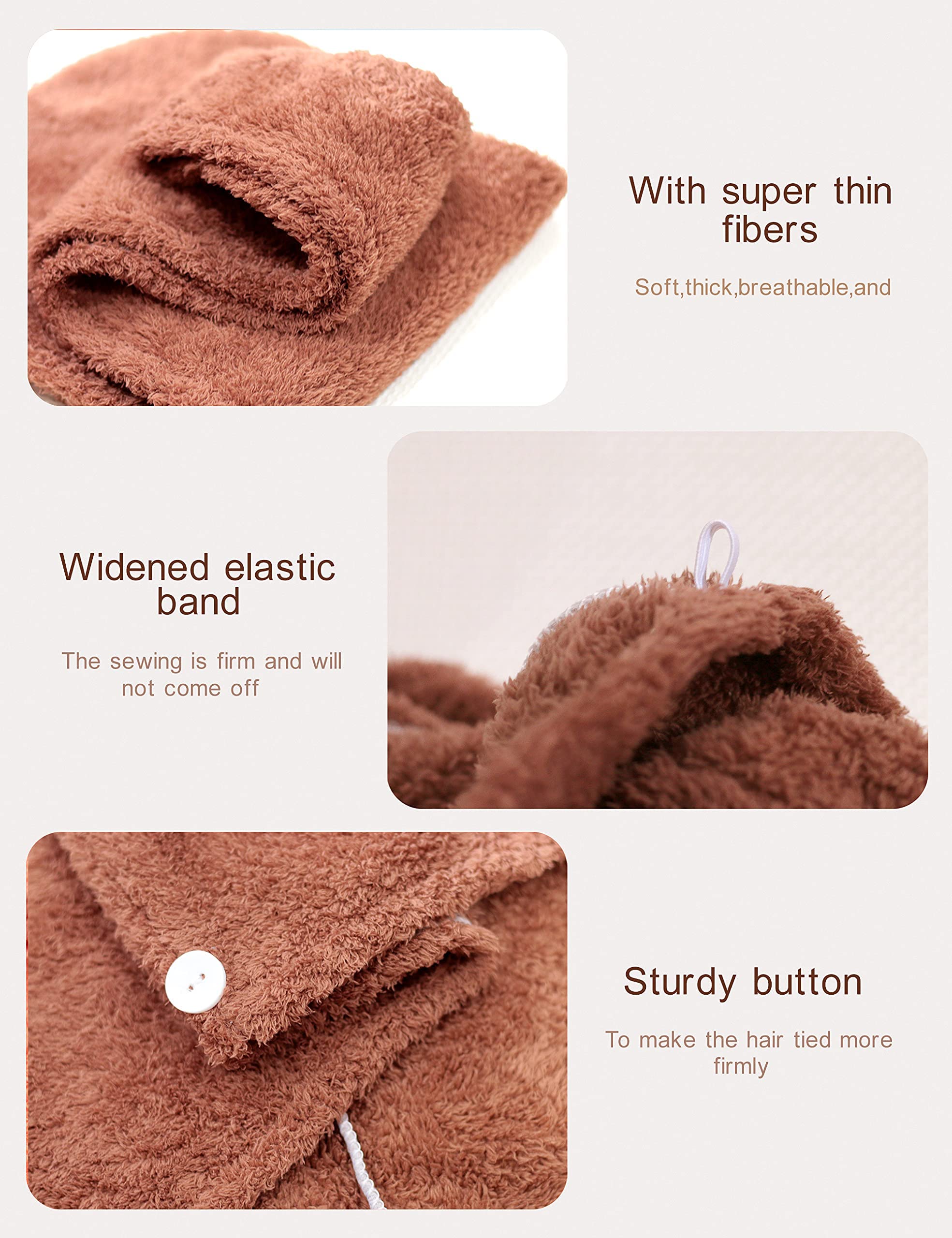 Lot De 3 Serviettes Cheveux Microfibre Jsdoin - Super Absorbantes, Anti-Frisottis, Avec Bouton - Pour Femmes Et Filles