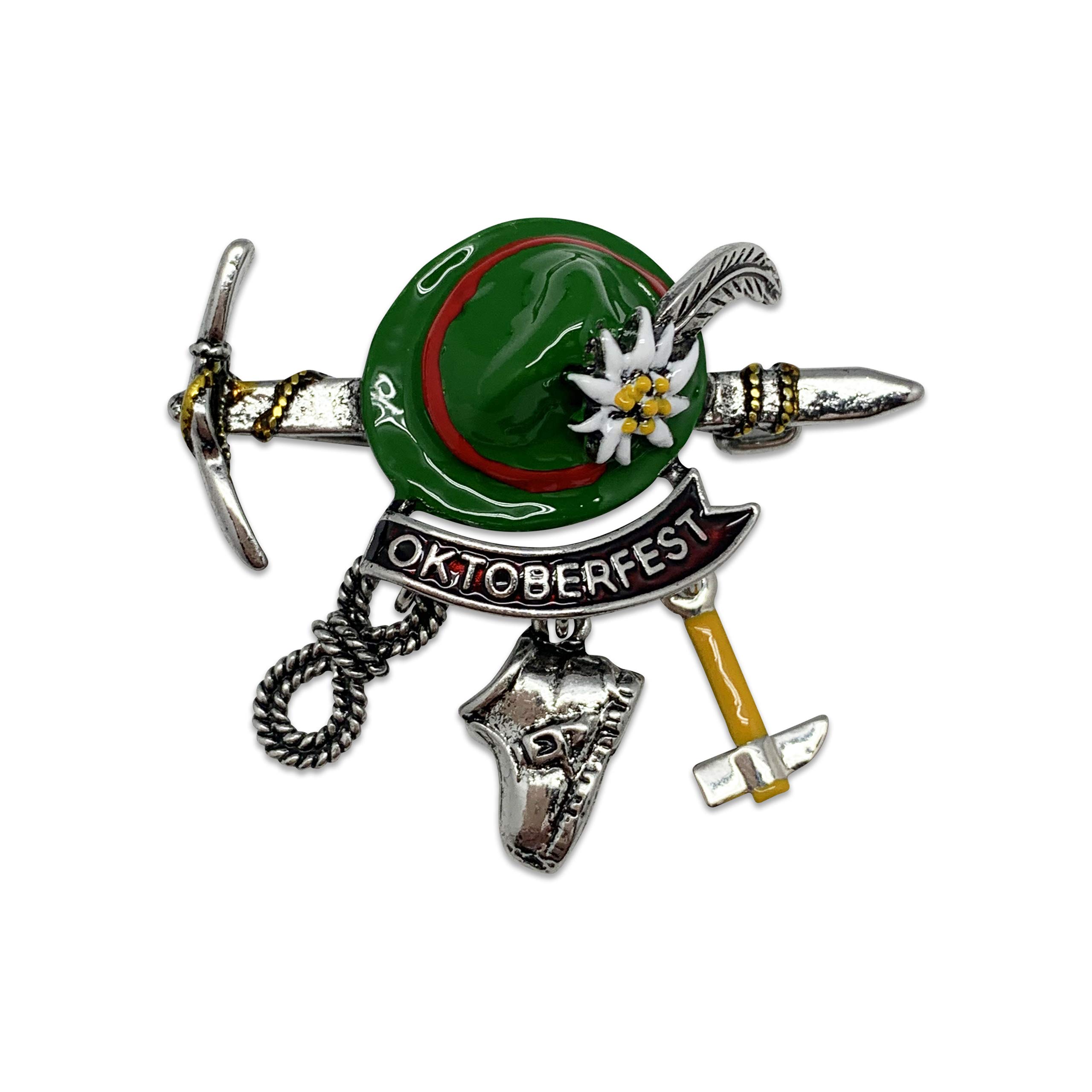 Essence of Europe GiftsGerman Bavarian Oktoberfest Hat Pin, Alps Climber Deluxe Hat Pins for Men With Charms & Oktoberfest Banner, Edelweiss & Bavarian Pin Ideal for Oktoberfest Costume Men | By Oktoberfest Haus