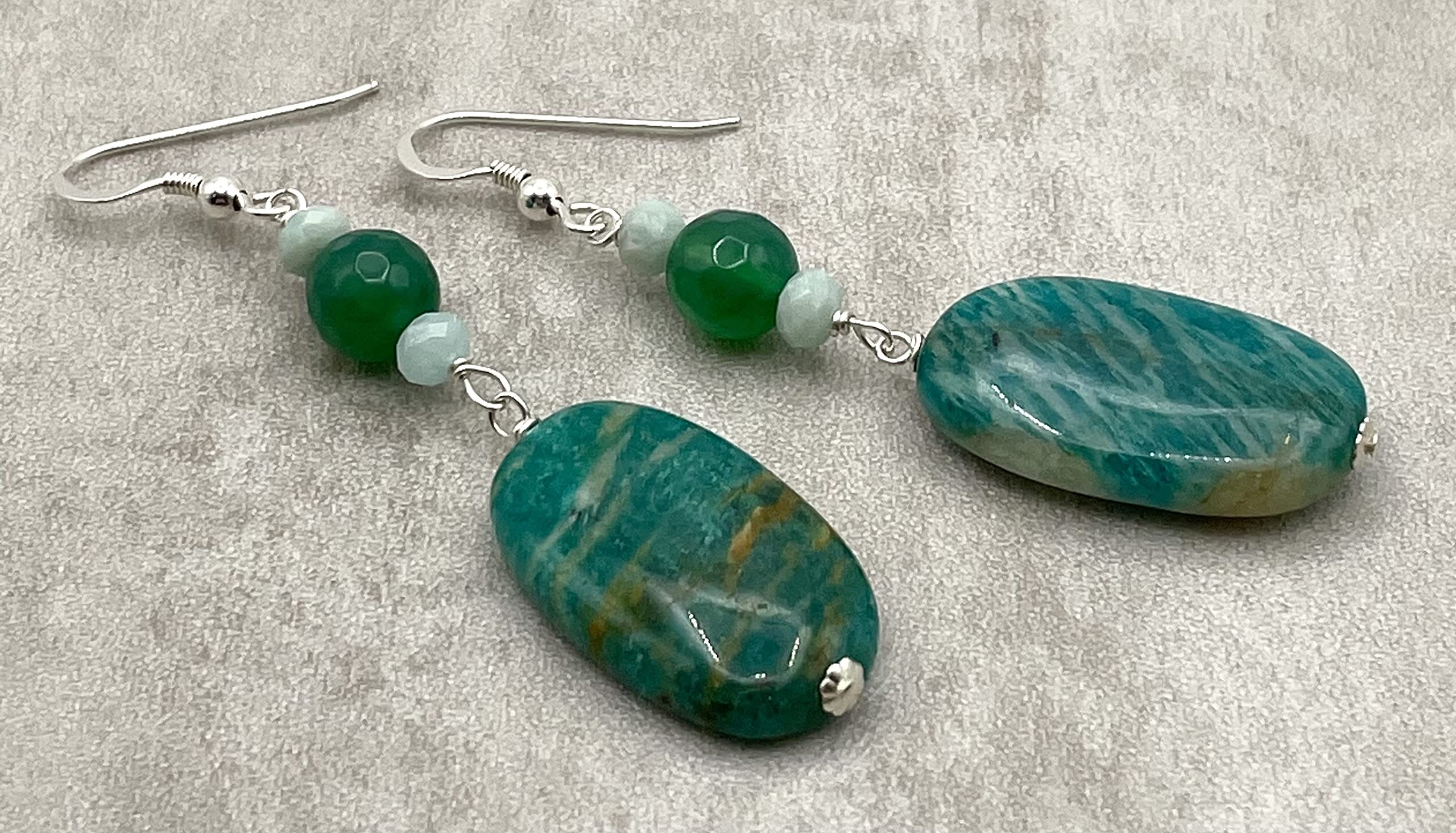 Pendientes de Agata Verde y Amazonita Turquesa, Plata 925, Joyas Artesanales, Estilo Moderno, Regalo para Mujer