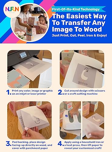 Miniatura 3 de NuFun Activities Papel de transferencia de calor imprimible para madera, 5 hojas de 8.5 x 11 pulgadas, de larga duración, duradero, calidad