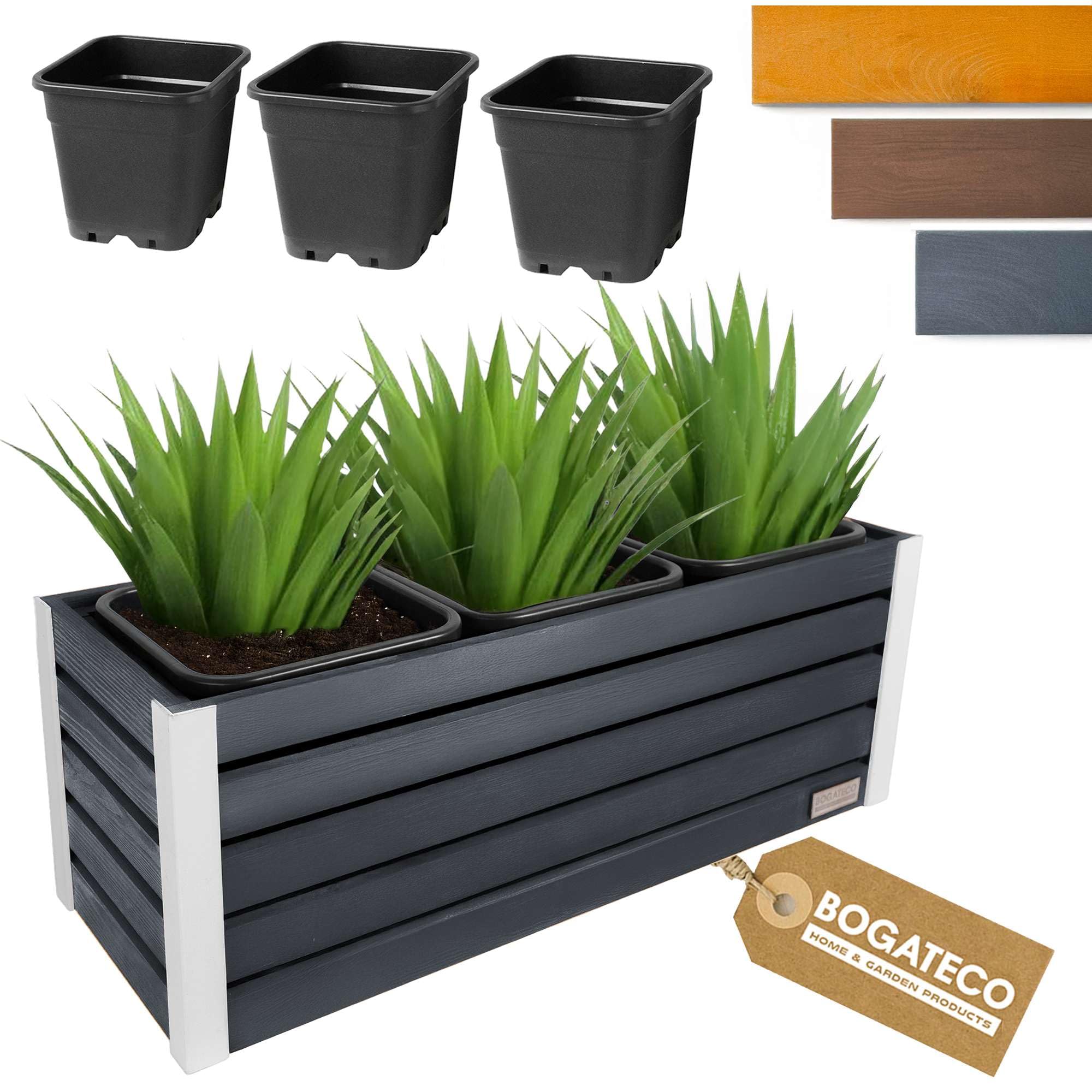 Jardinière en bois anthracite 37x100x36 cm avec insert pour plantes et herbes aromatiques