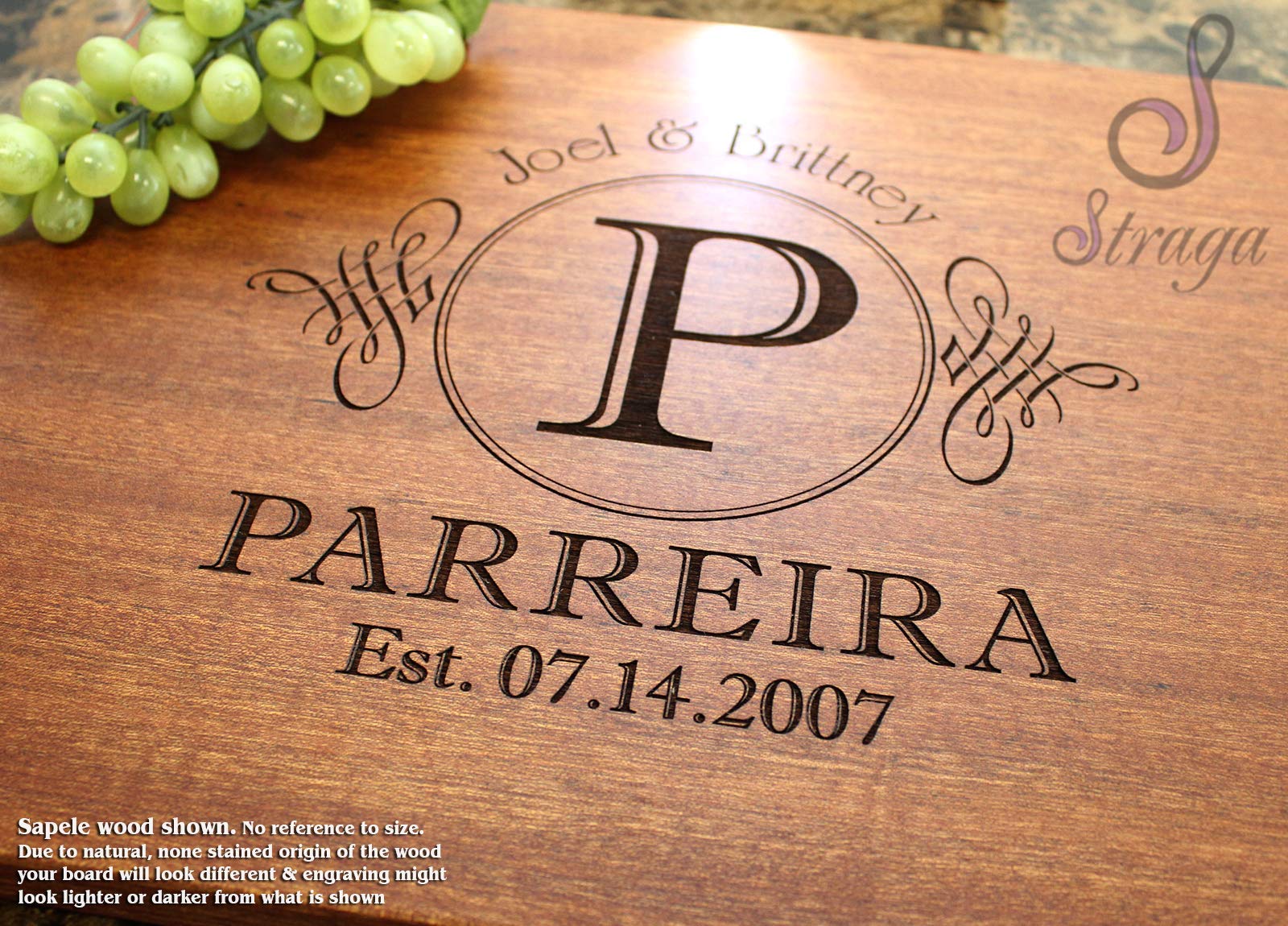 StragaPersonalized Cutting Boards | Handmade Wood Engraved Charcuterie | Custom Wedding, Anniversary, Housewarming Gift for Couples (Elegant Initial Design No.005)