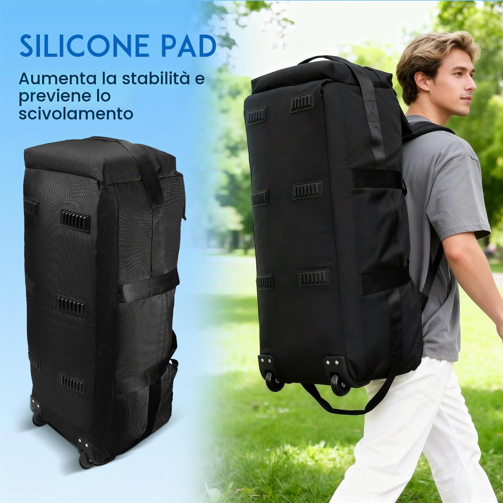 3 in 1 Borsa da Viaggio con Ruote 75L, 80 x 30 x 33 cm Zaino da Viaggio con Organizzatore da Viaggio Impermeabile, Scomparto Scarpe, Oxford Robusto resistente all'usura e impermeabile, Nero