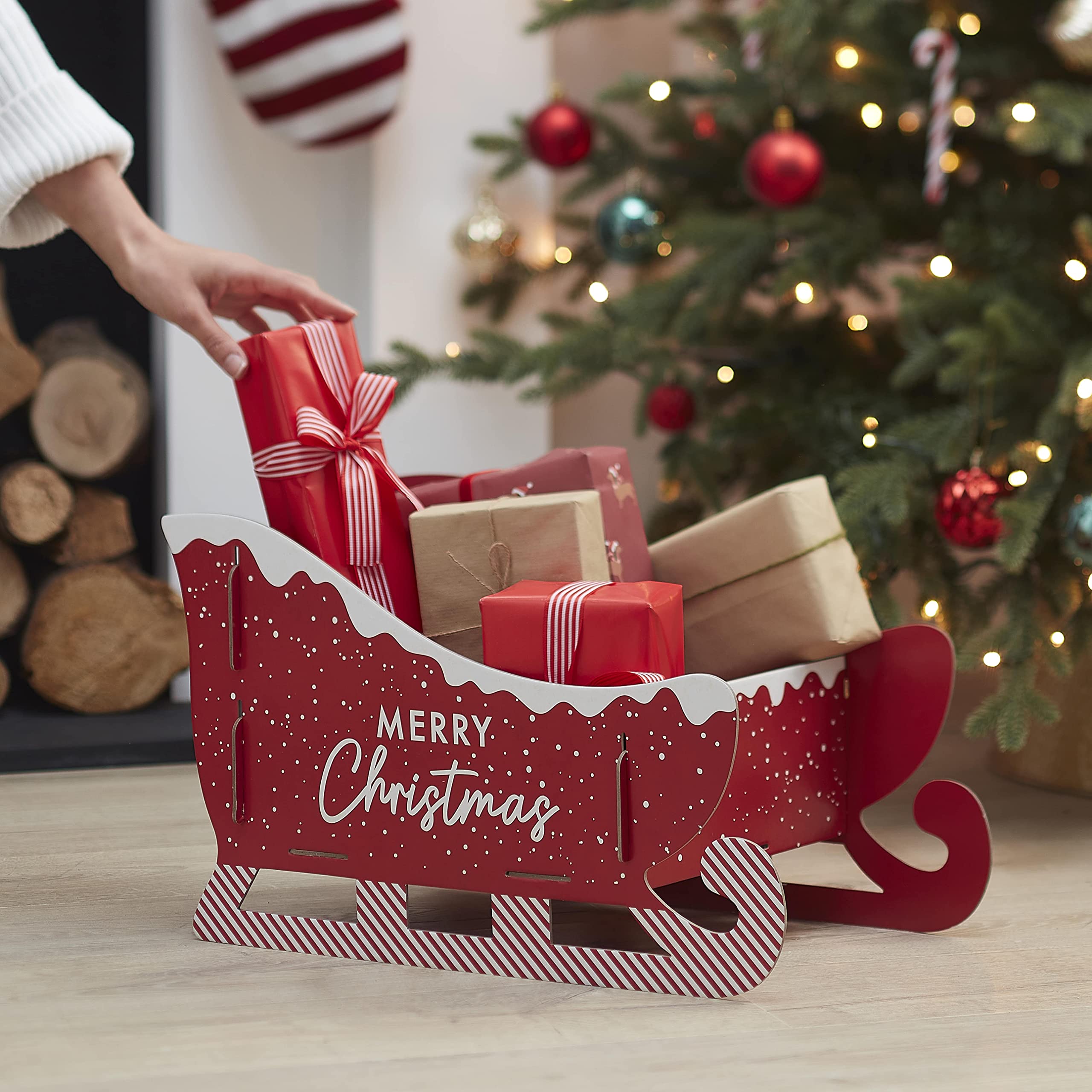 Ginger Ray MRY-122 Sleigh Alternative Stocking, Red