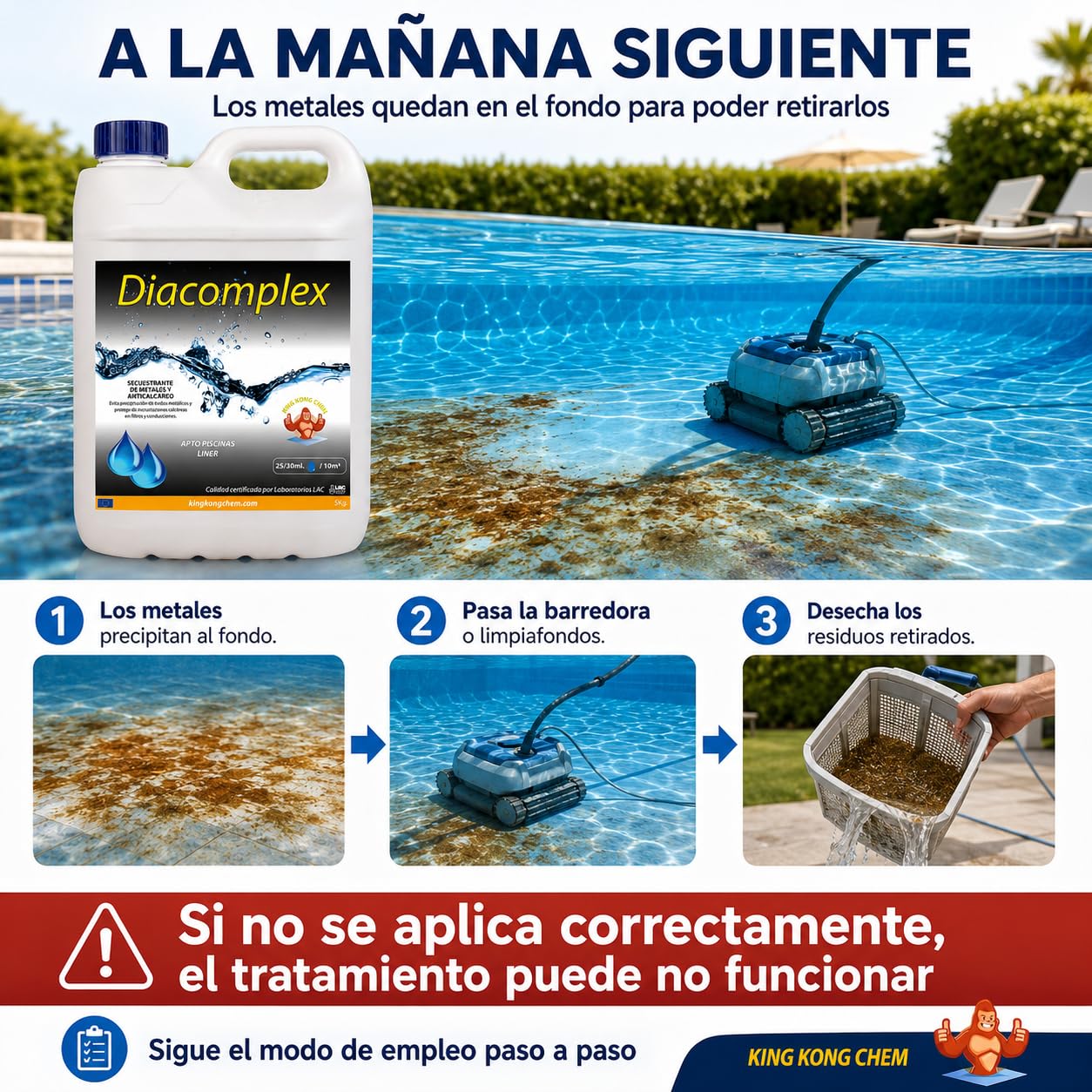 Diacomplex 5 litros - SECUESTRANTE DE Metales (Hierro, Calcio, manganeso...) Y ANTICALCÁREO para Piscina. Ideal para el Uso en Aguas Que se vuelven Marrones al echar el Cloro