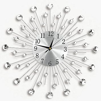 Holdfiturn Crystal Diamond Wall Clocks Modern Wall Clock Flower Wall Clock Silent Metal Clock 50cm for Living Room Bedroom Home Wall Art Decoration