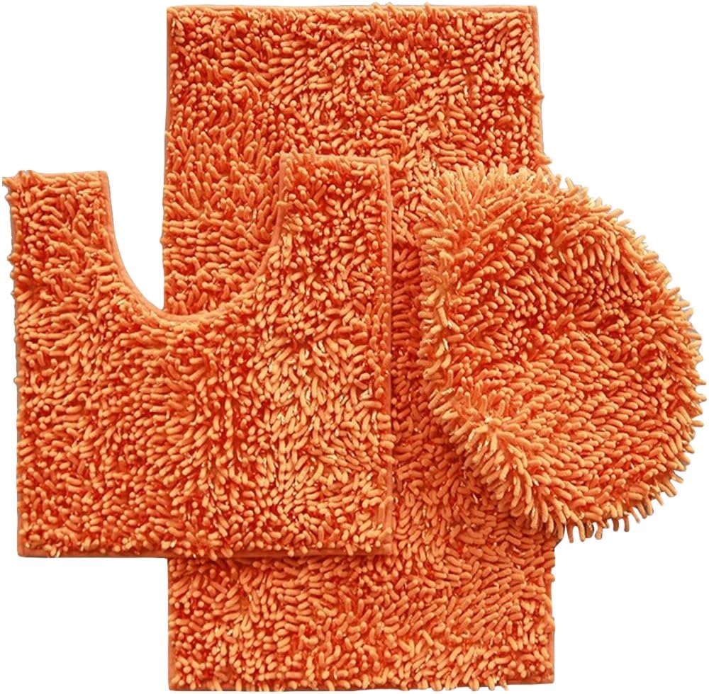 Daniel's Bath & Beyond 3 Piece Bath Set with 20" x 31" Bath Mat, 20" x 18" Contour Mat and 20" x 18" Lid, Chenille/Shiny Olive Green