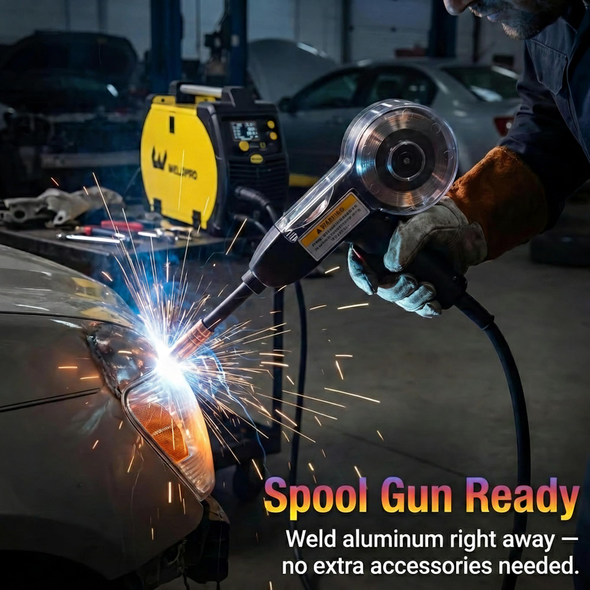 WELDPRO - Soldador 7 en 1 MIG/TIG/MMA 200A con pistola de bobina, doble voltaje 110V/220V, soldadura de aluminio, pantalla LCD, modo de ahorro, kit completo para taller de bricolaje