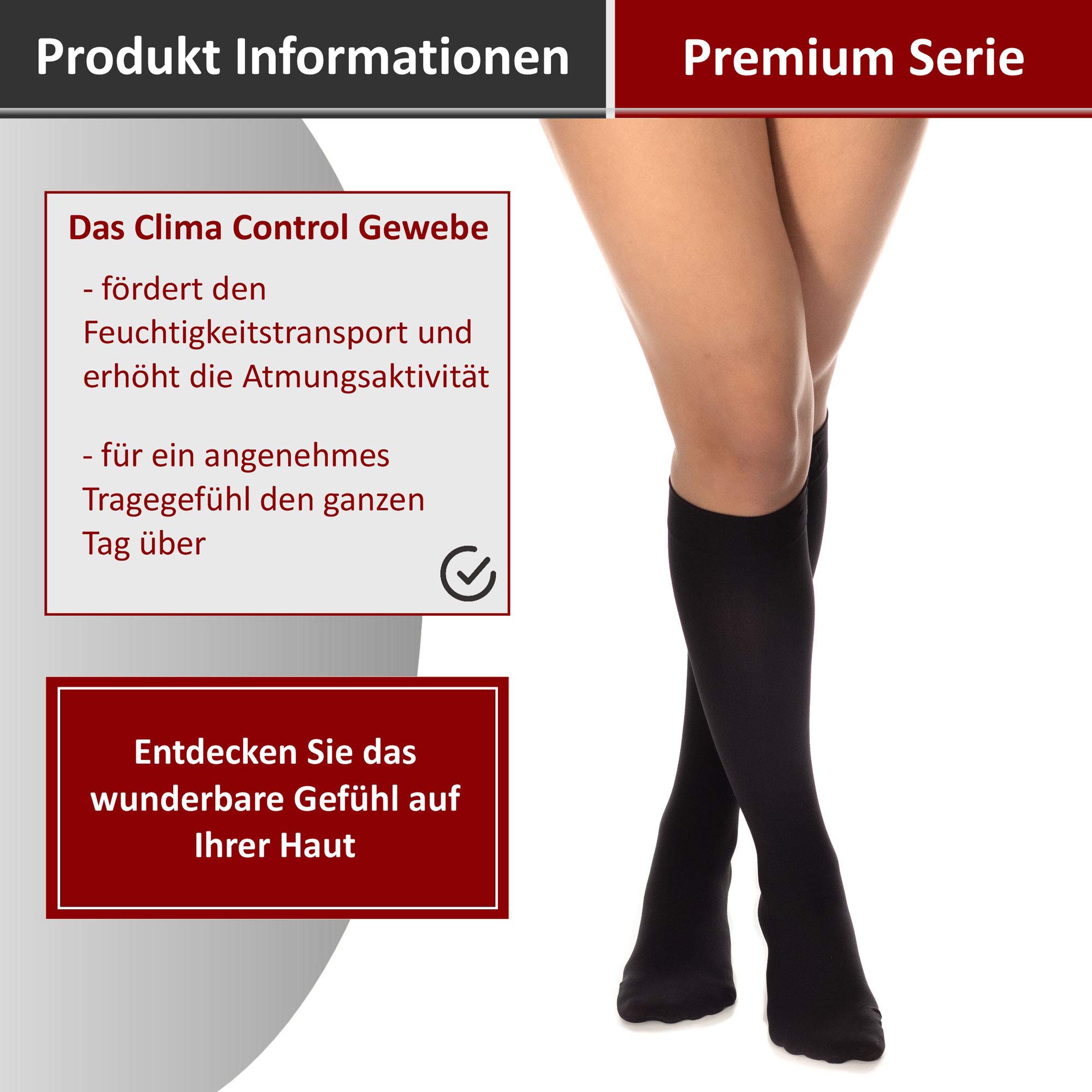 RIEMTEX medizinische Kompressionsstrümpfe Klasse 2 CCL2 23-32 mmHg Wadenstrümpfe für Damen Geschlossene Spitze PREMIUM Serie 3211a (Größe 5, Schwarz)