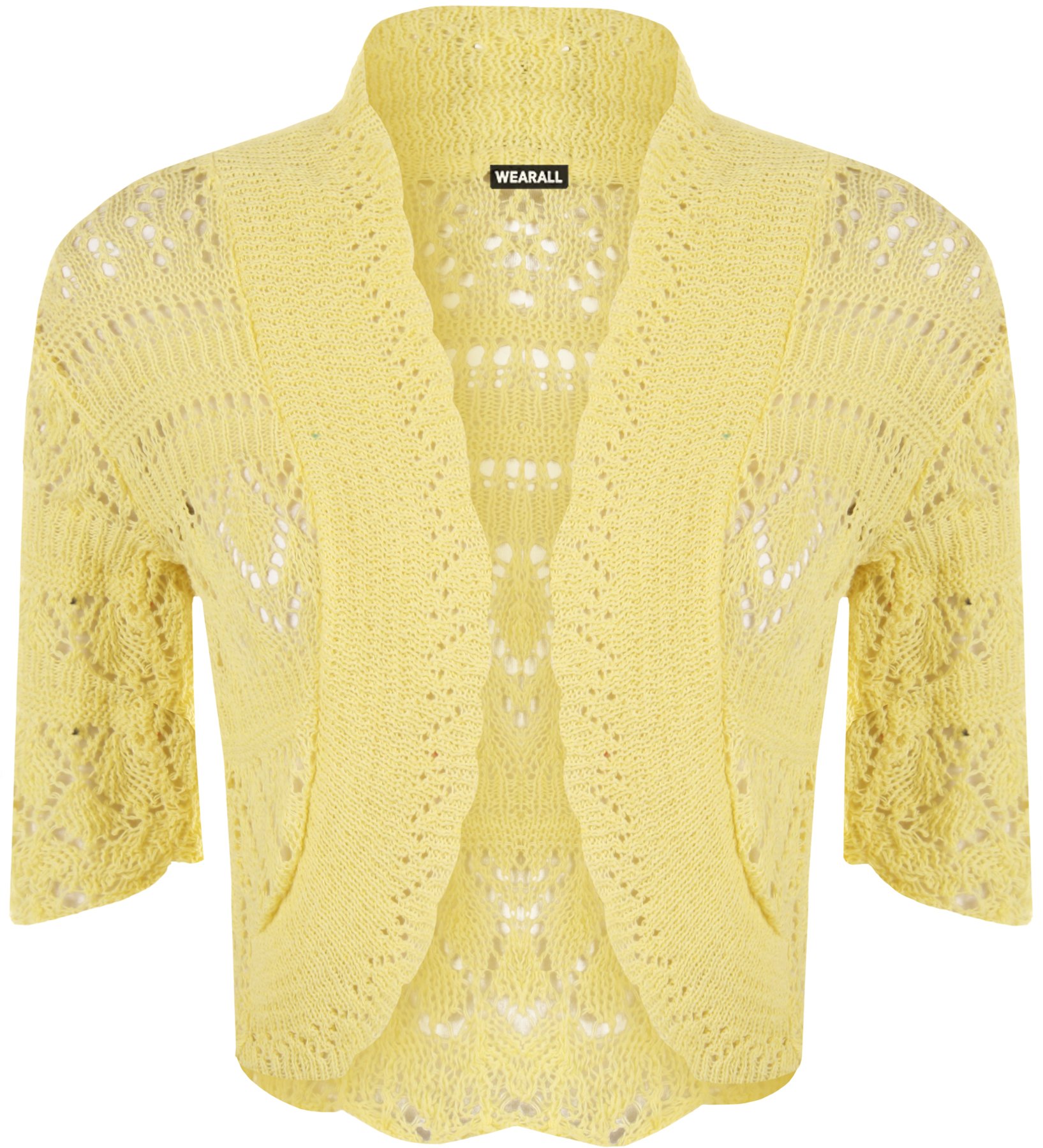 Wearall Women's Yellow Crochet Shrug Knitted Bolero Top Cardigan - 12/14